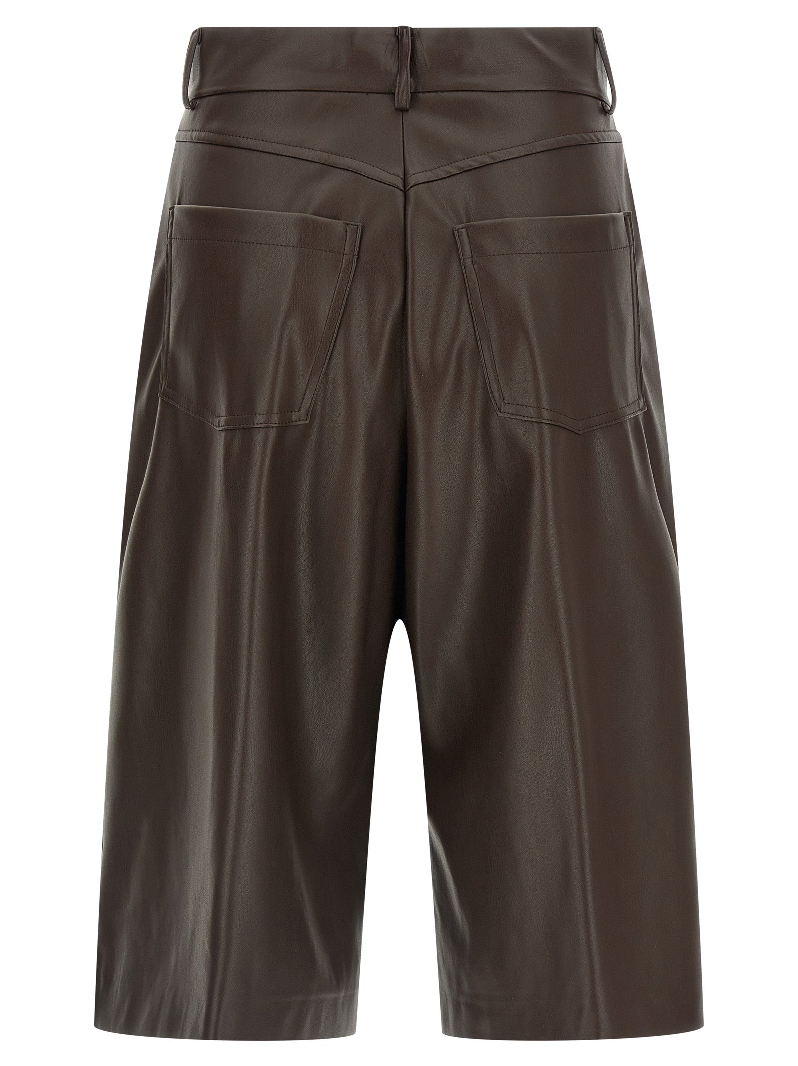 Nude Leather-Effect Bermuda Shorts