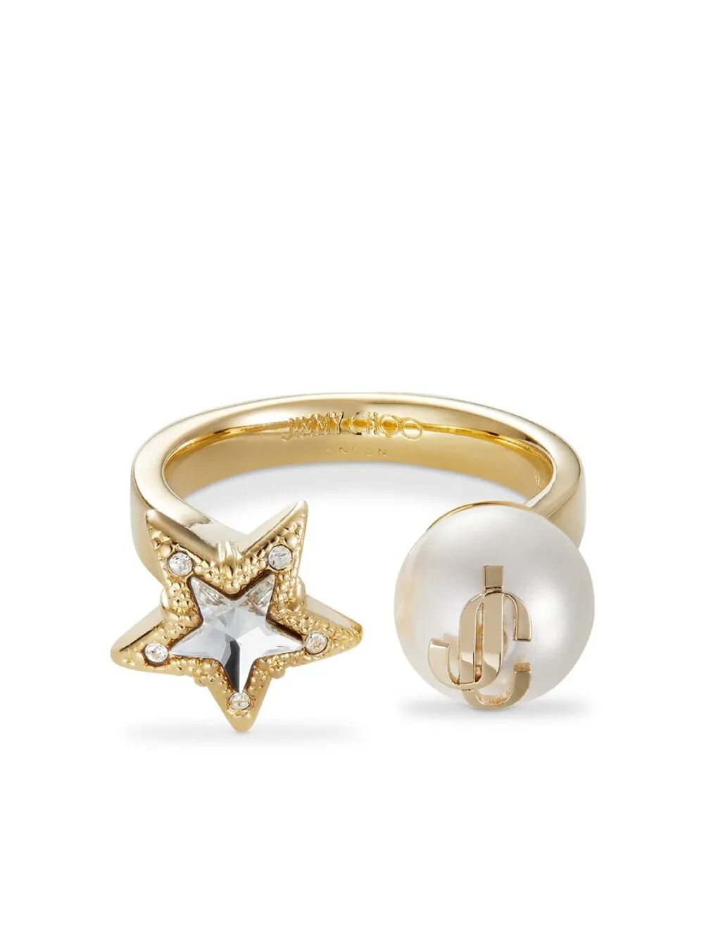 Jimmy Choo Gold-finish Metal Ring With Crystal Star And Pearl
