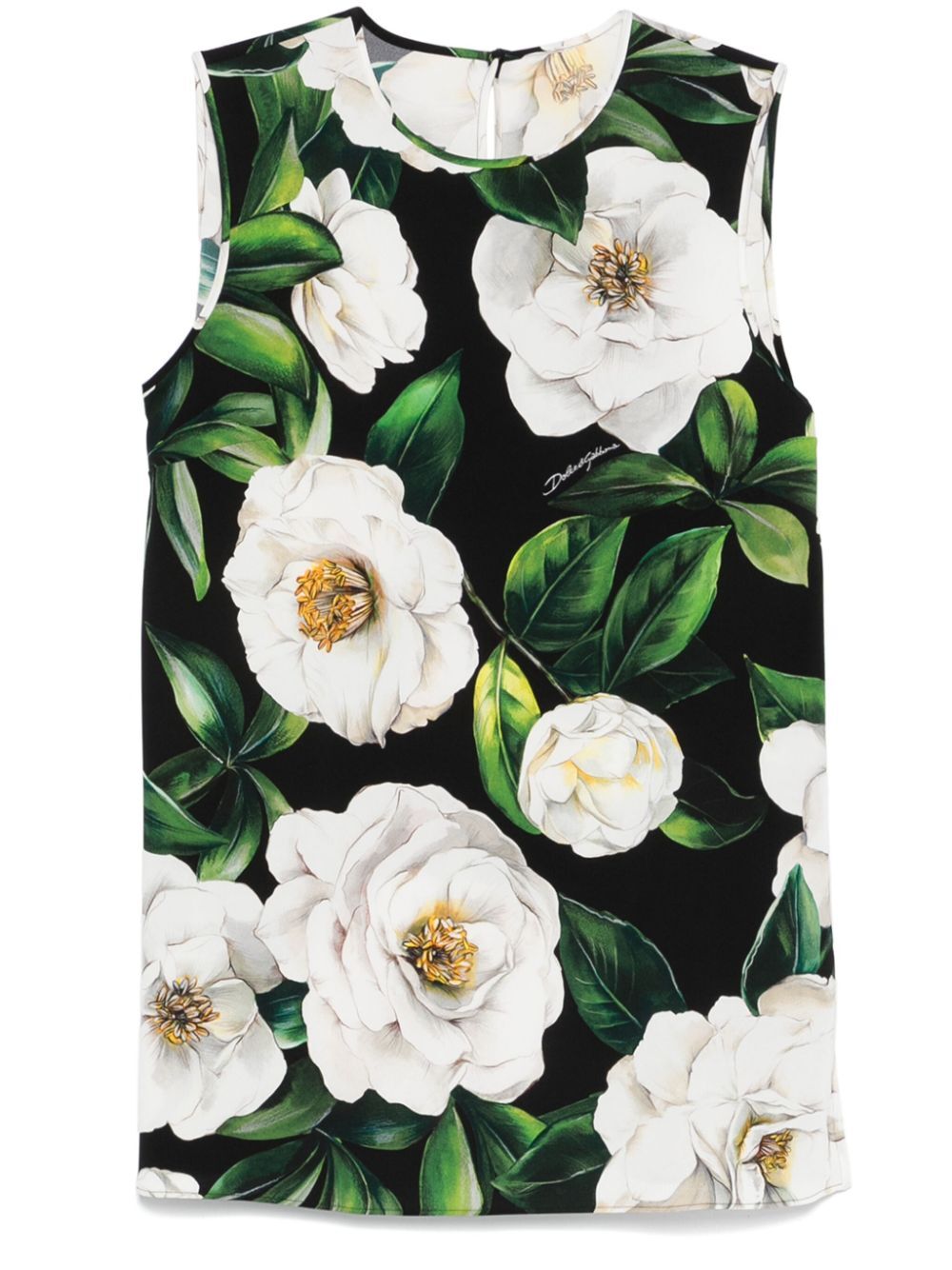 Dolce & Gabbana Gardenia Print Sleeveless Charmeuse Top