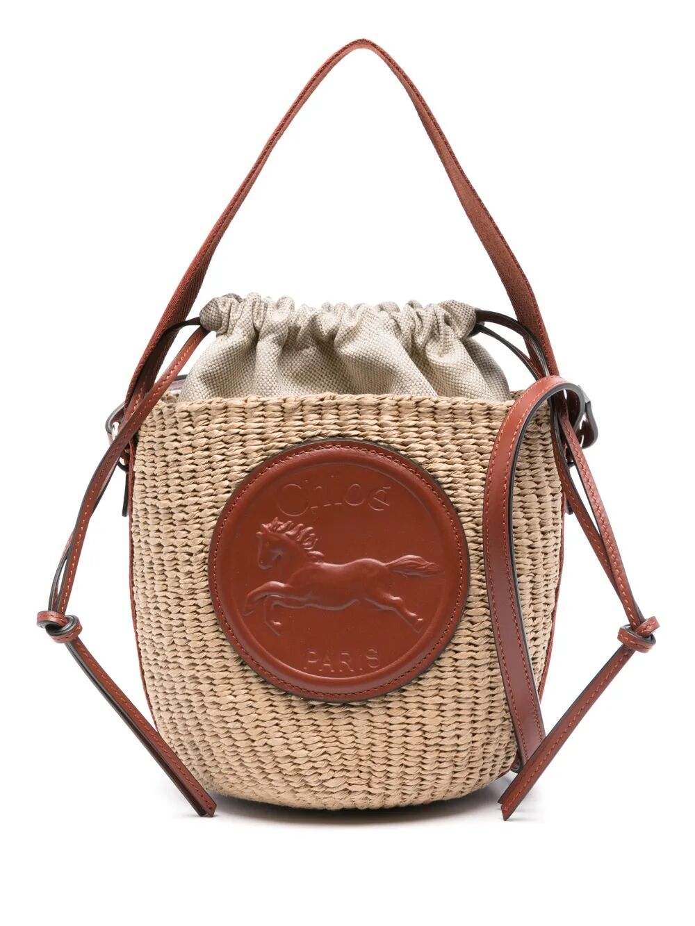 Chloé Small Horse Medal Natural Fibers Basket Bag