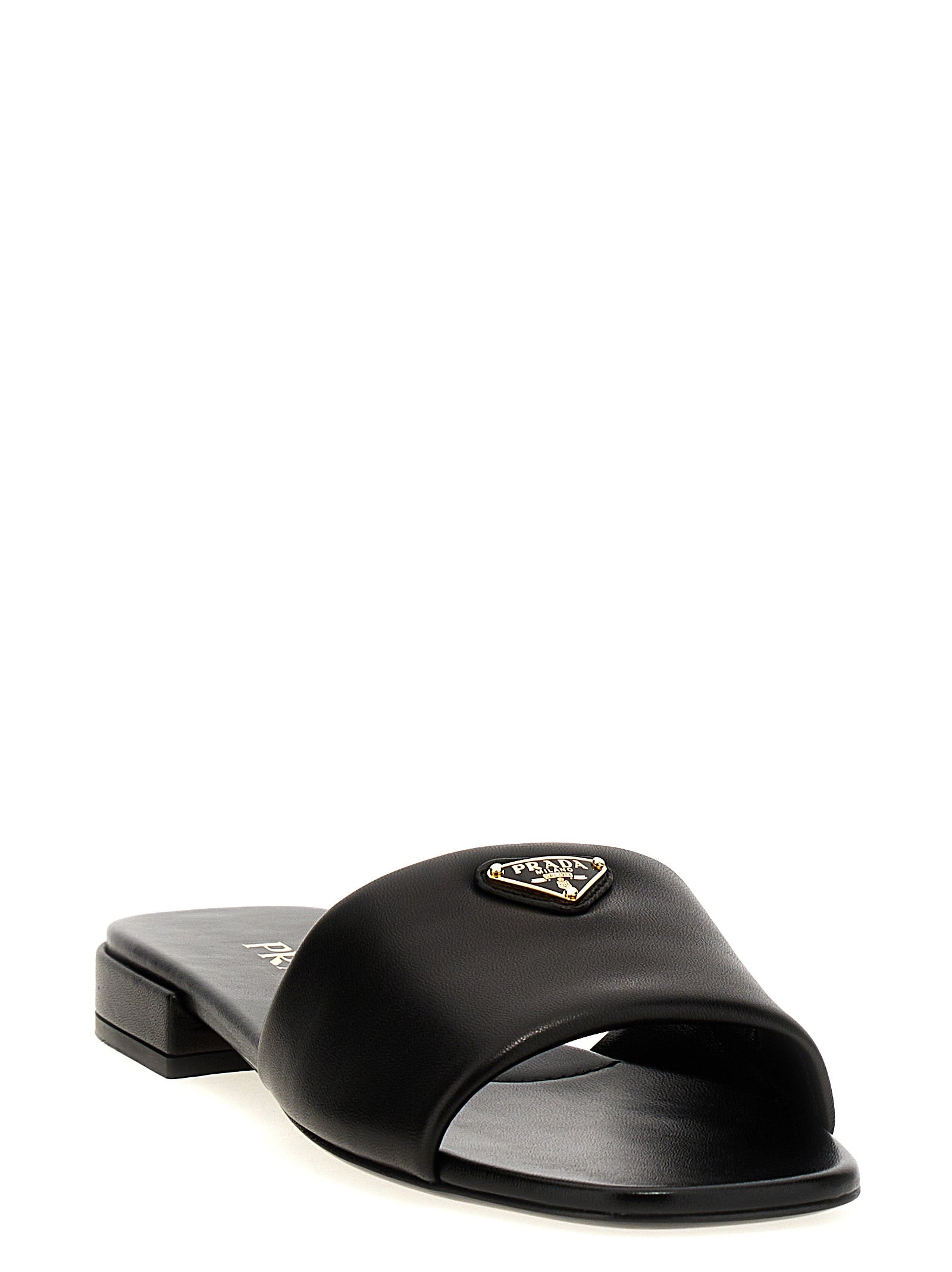 Prada Logo Leather Sandals