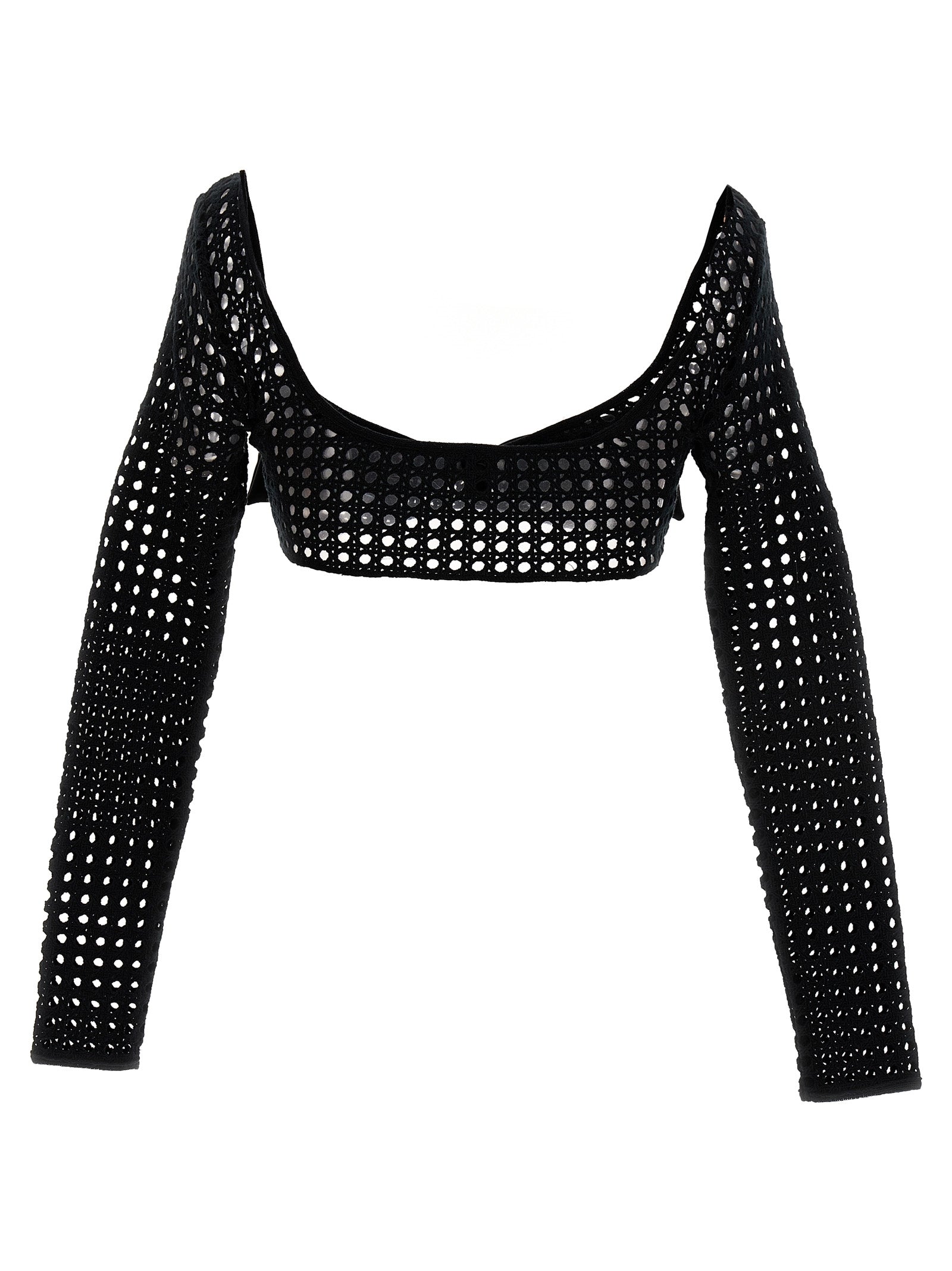 Giambattista Valli Cropped Macramé Bow Top