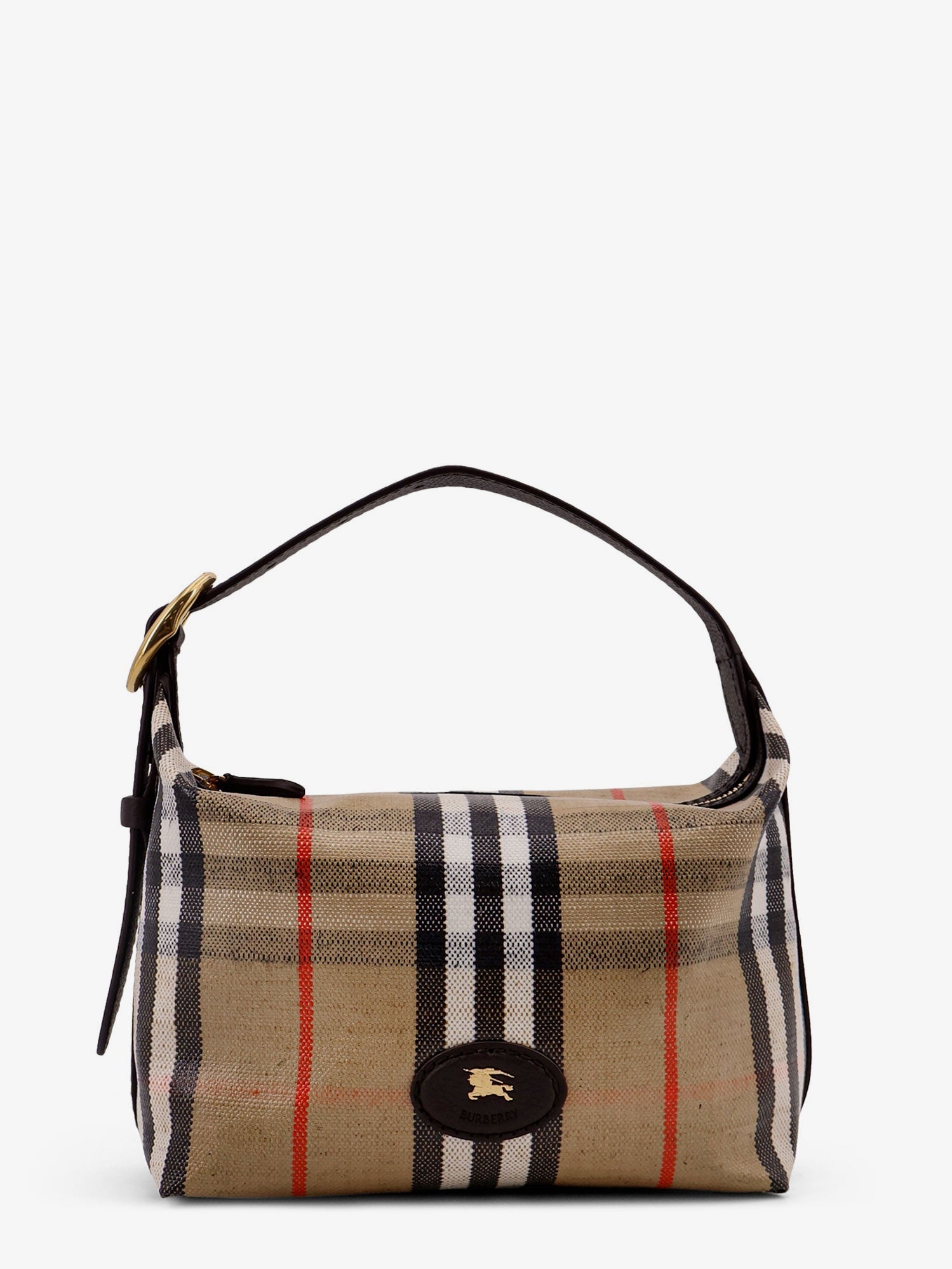 Burberry Coated Canvas Handbag With Check Pattern