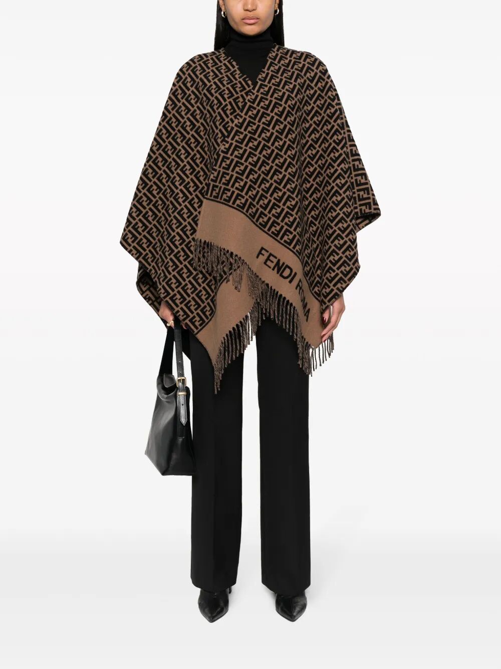 Fendi Wool And Cashmere Jacquard Ff Motif Poncho