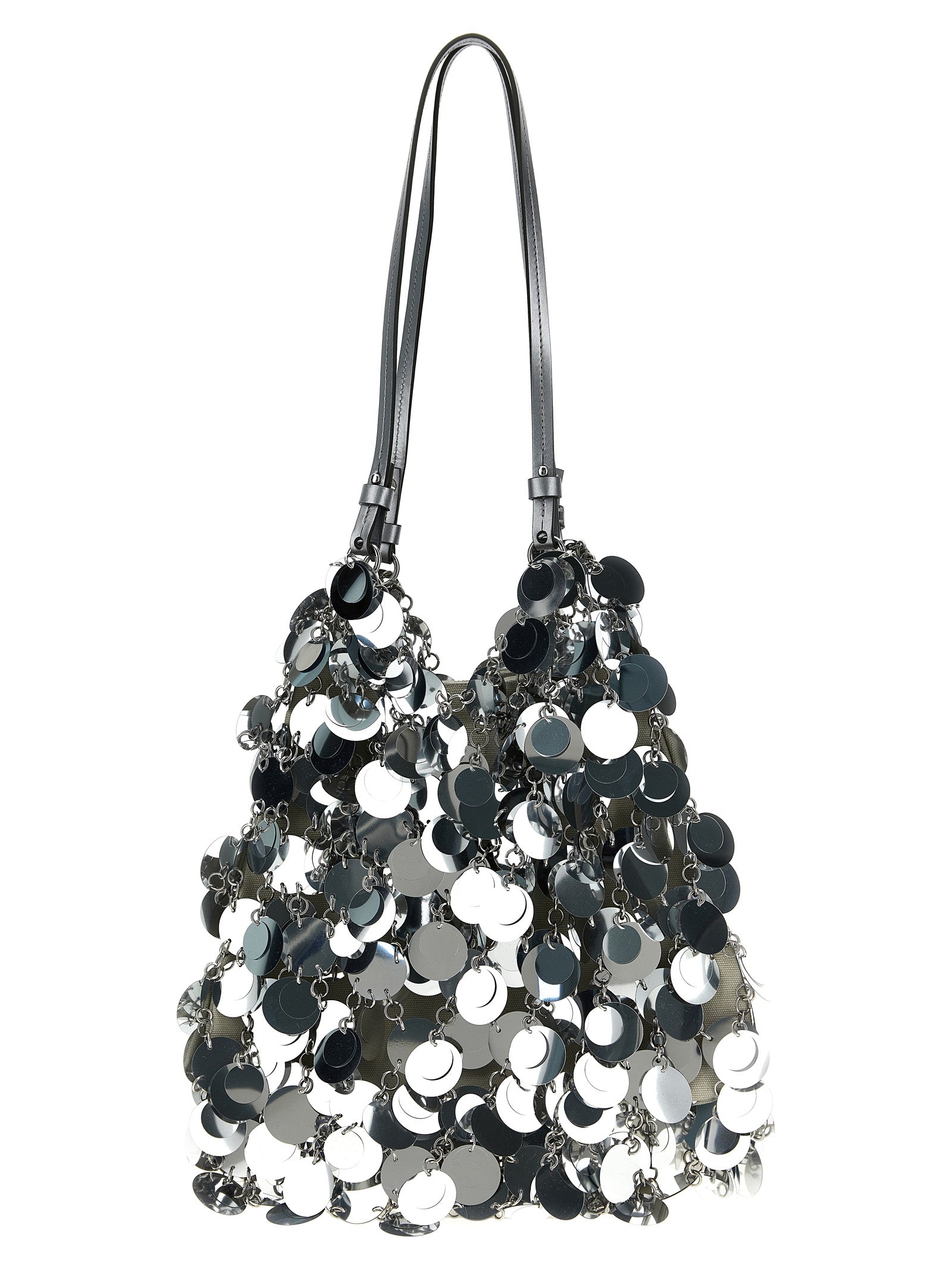 Paco Rabanne 'Silver Sparkle Discs Large' Shoulder Bag