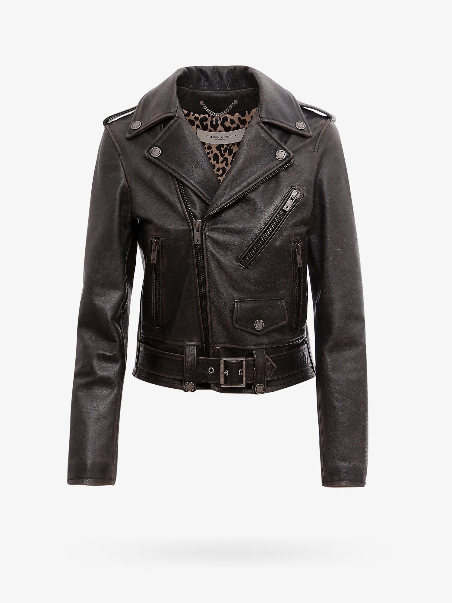 Golden Goose Slim Fit Destiny Lived-in Effect Leather Biker