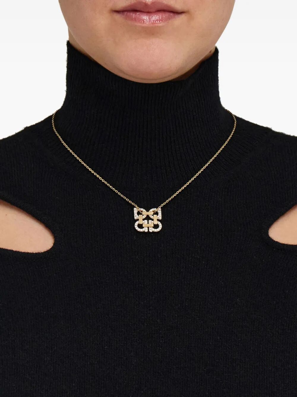 Ferragamo Crystal Embellished Four Gancini Pendant Necklace