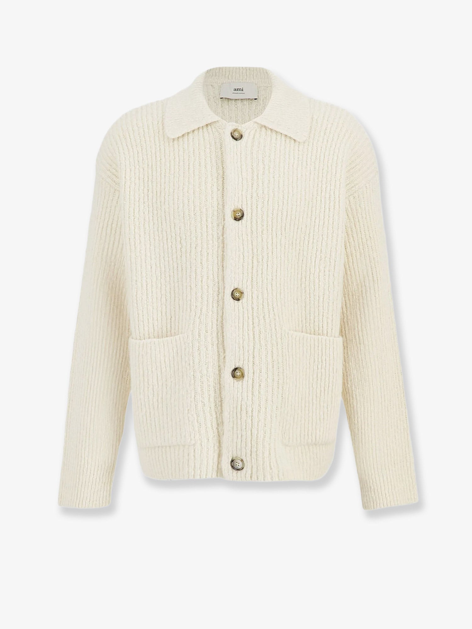 AMI Paris Wool And Cotton Ribbed Cardigan
