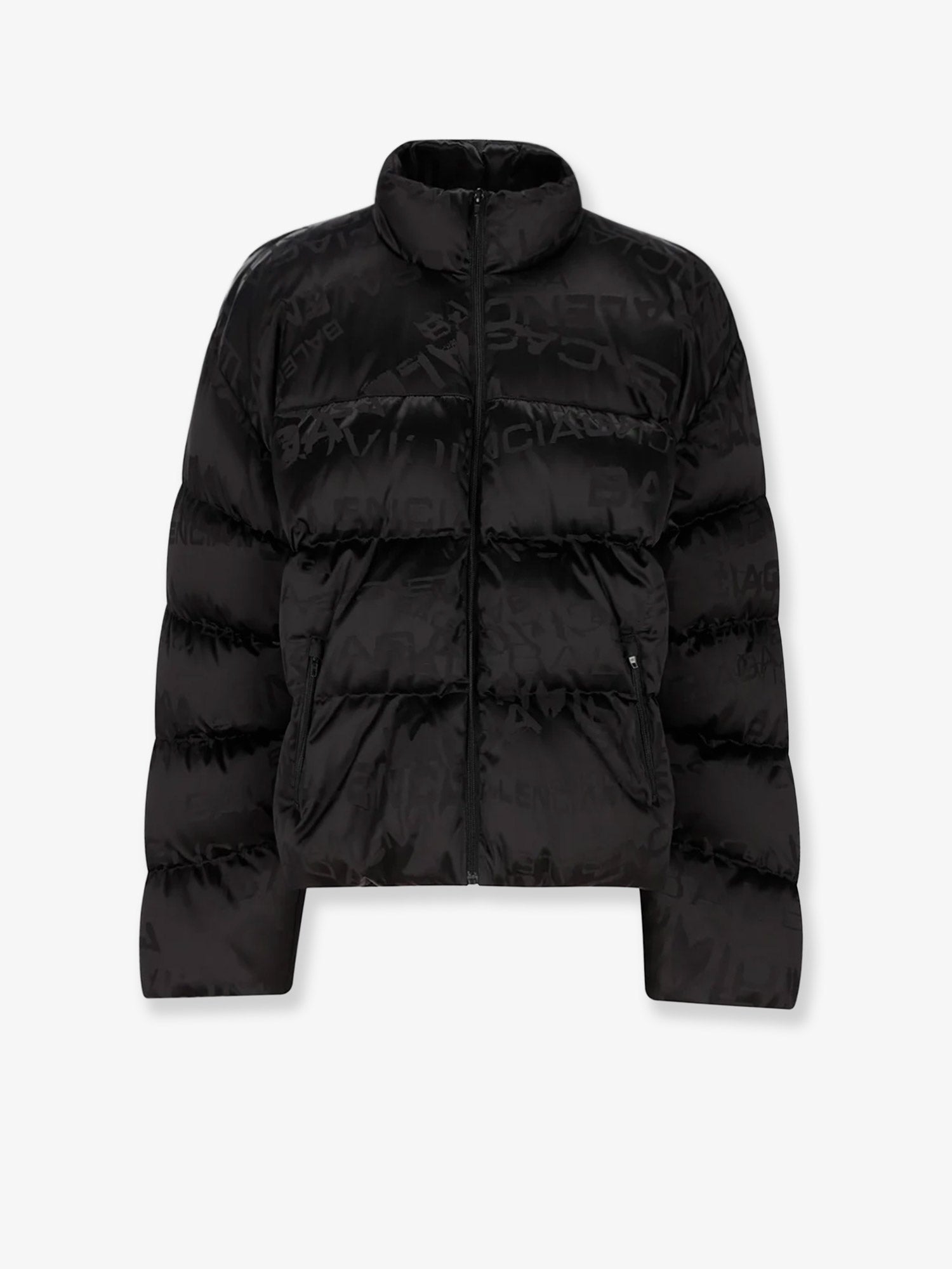 Balenciaga Nylon Down Jacket With All-over Lettering Logo