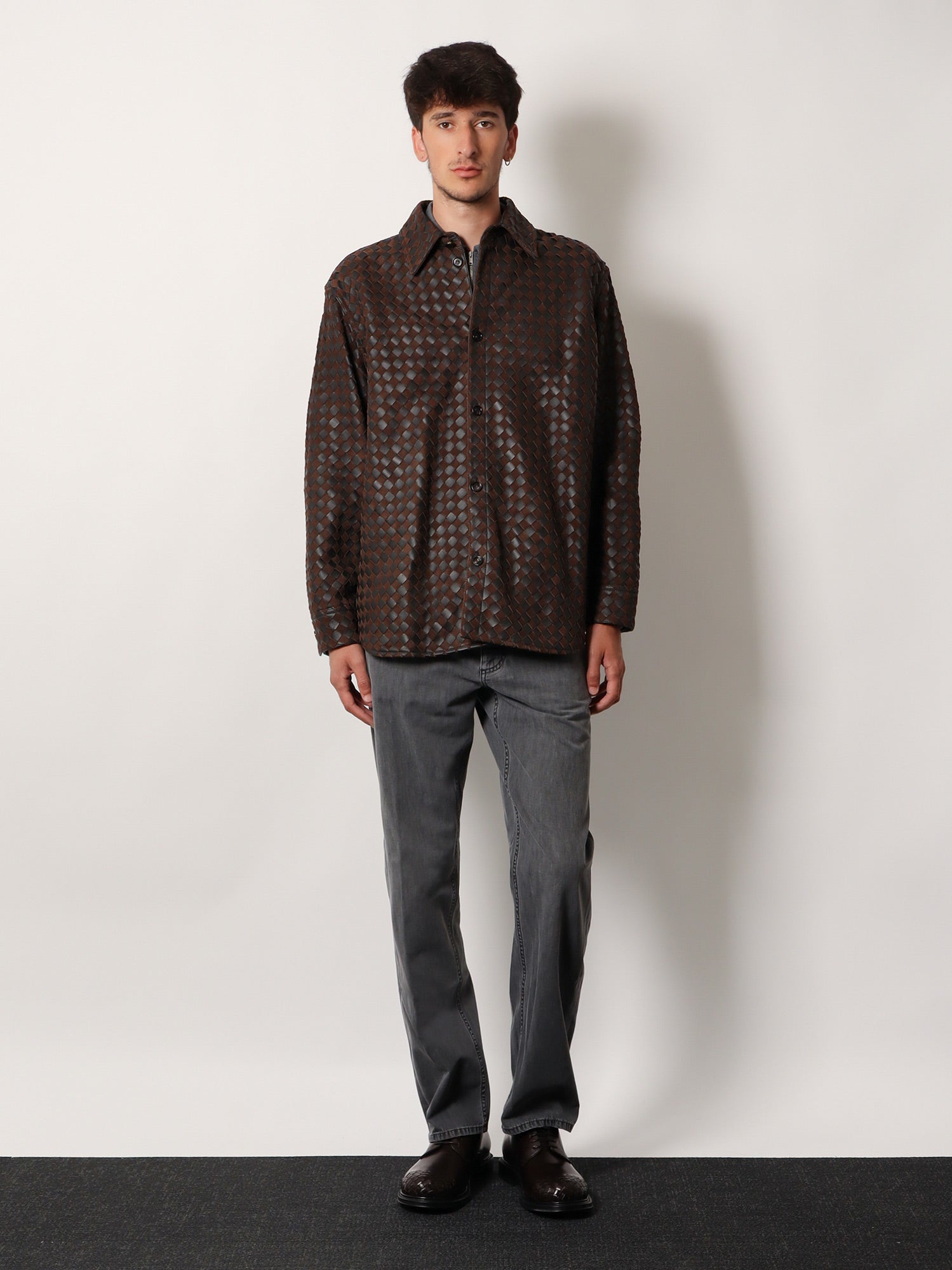 Bottega Veneta Leather And Suede Shirt/jacket With Intrecciato Motif