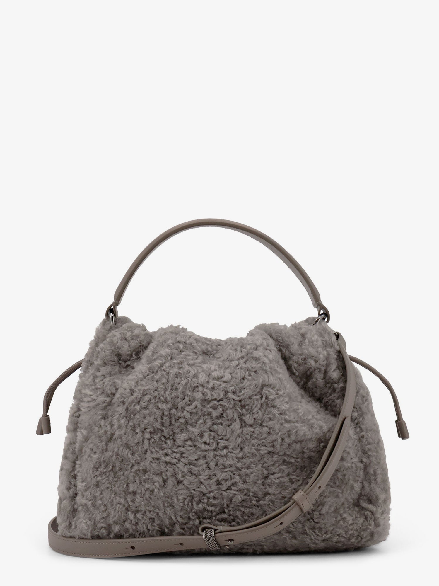 Brunello Cucinelli Bucket Mellow Small Shearling Fuzzy Bucket Bag