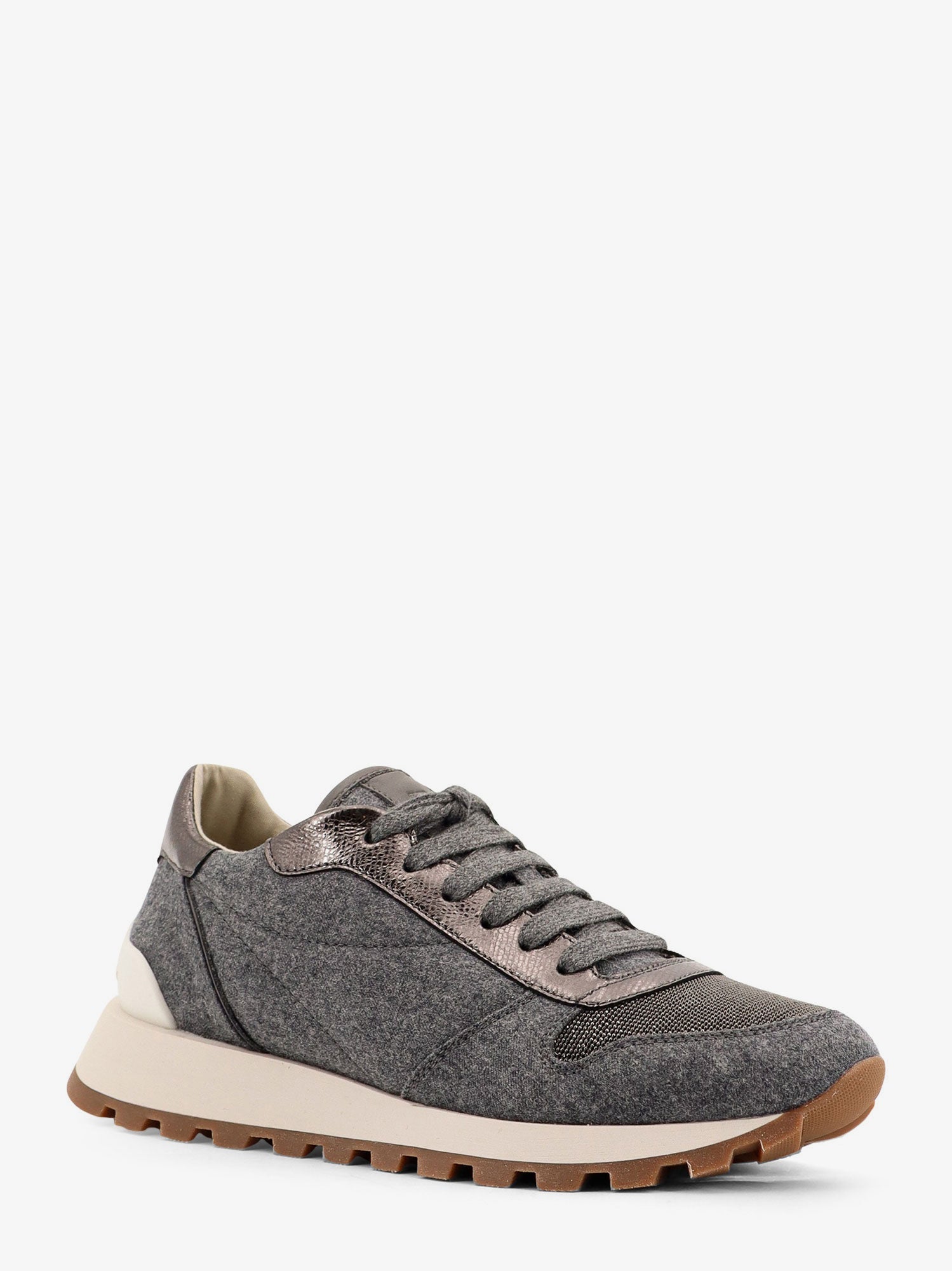 Brunello Cucinelli Low-top Wool Flannel Sneakers With Leather Profiles