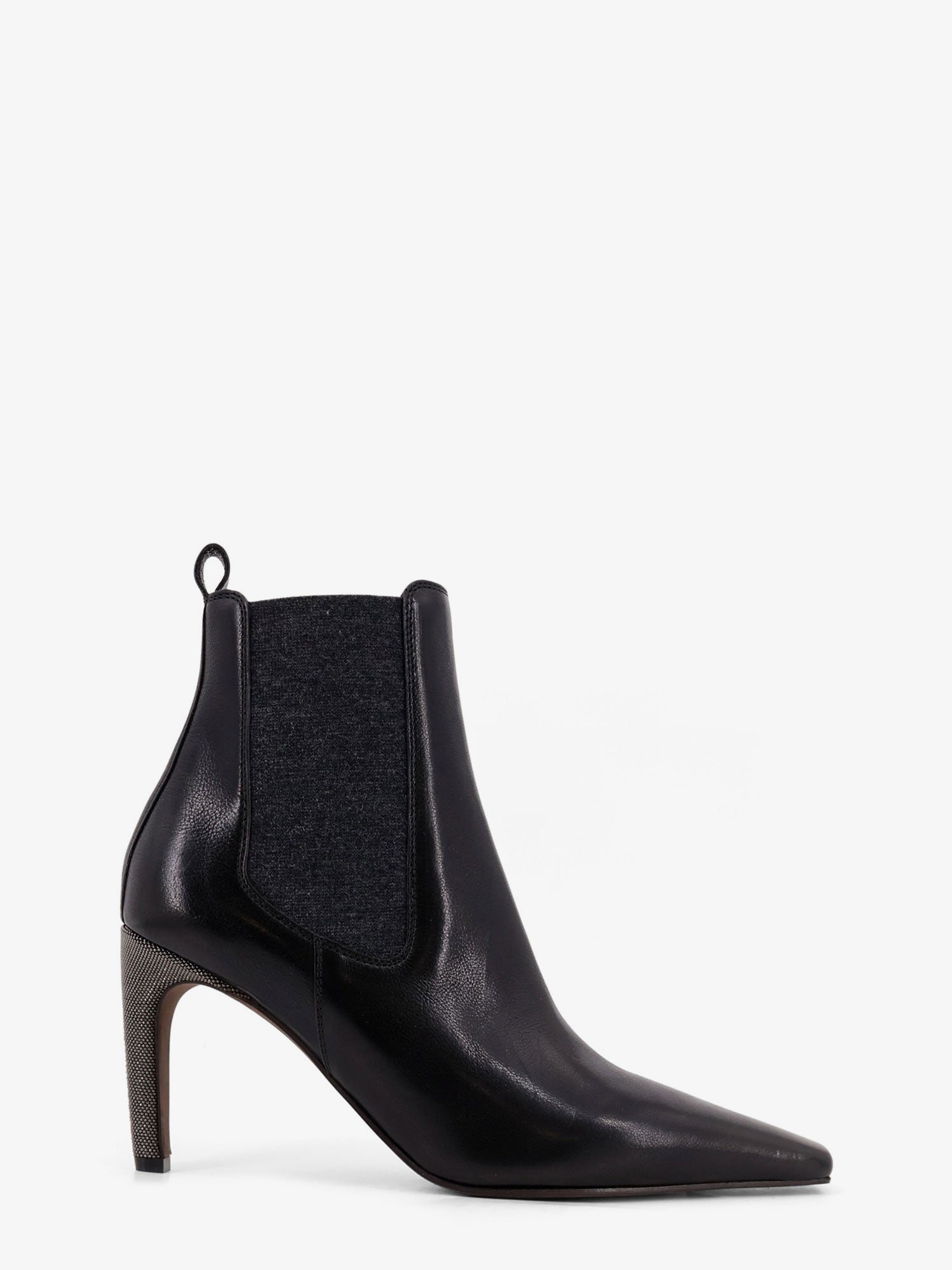 Brunello Cucinelli Leather Boots With Monili Detail On The Heel