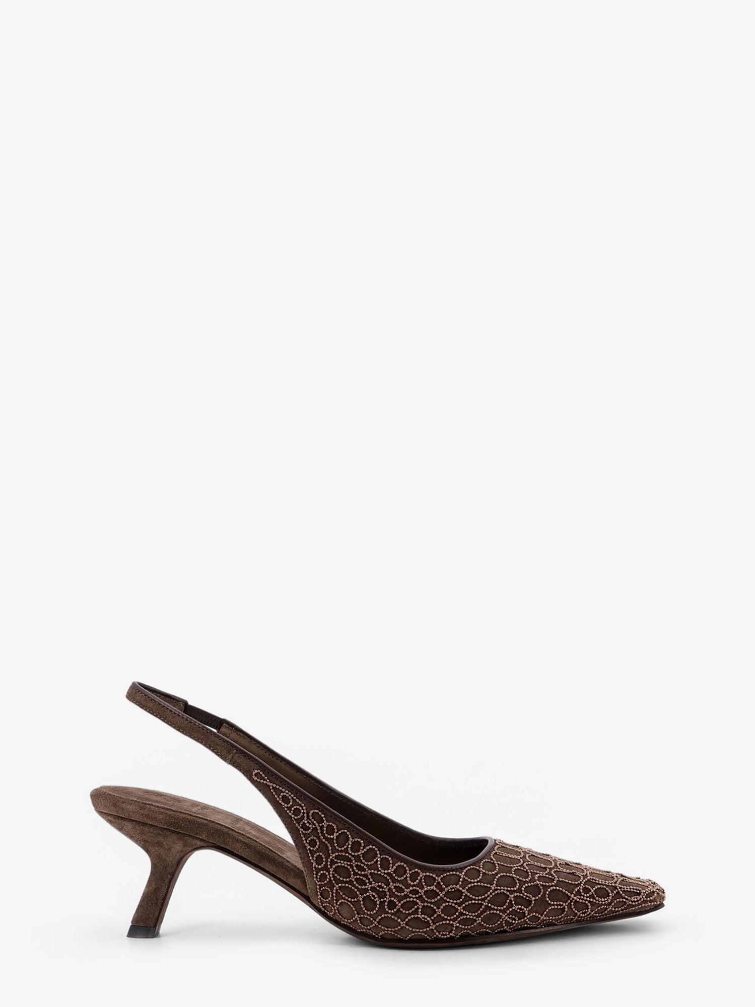 Brunello Cucinelli Suede Slingback Pumps With Monili Decoration