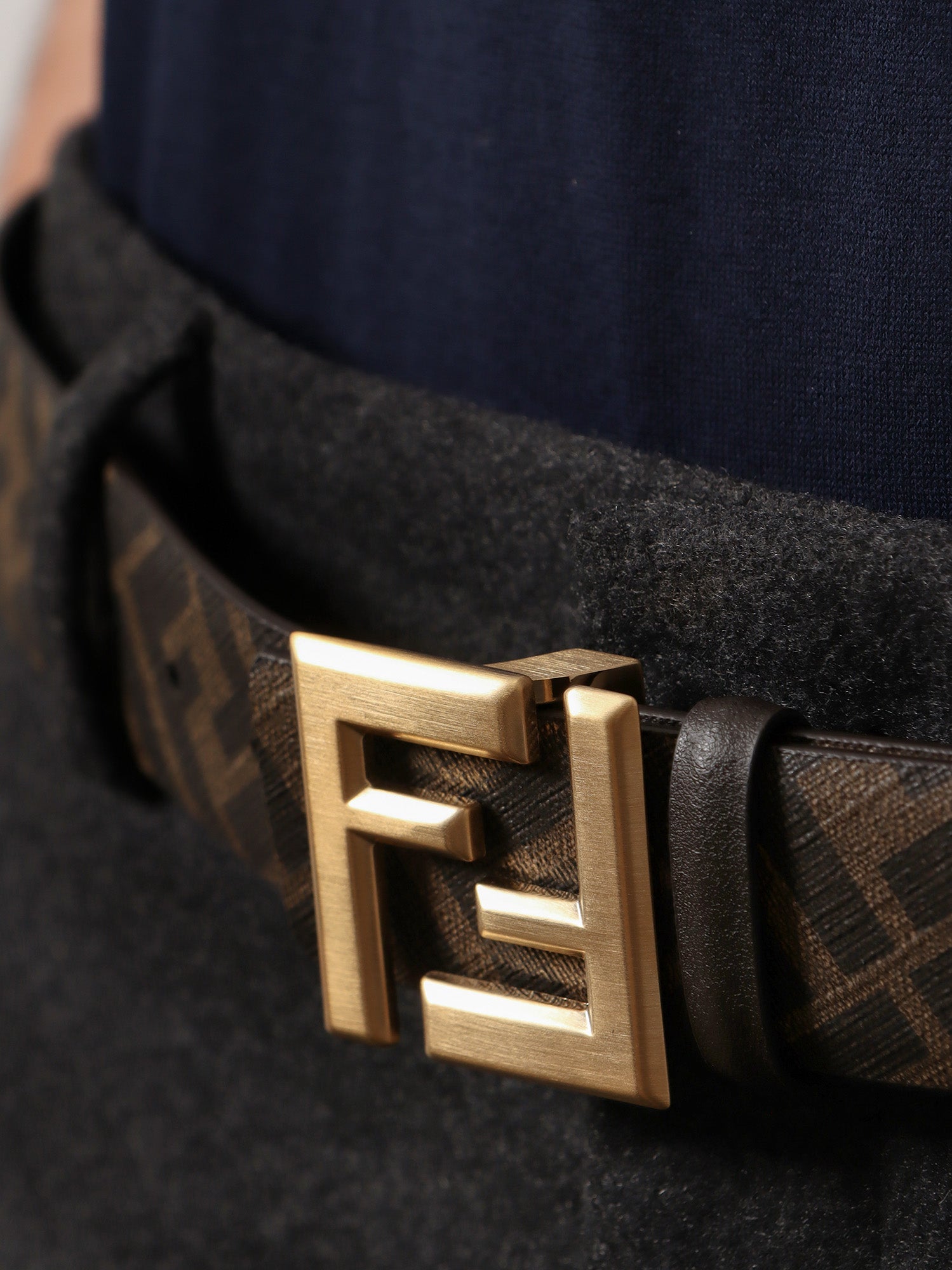 Fendi Squared Ff Reversible Leather And Ff Canvas Belt