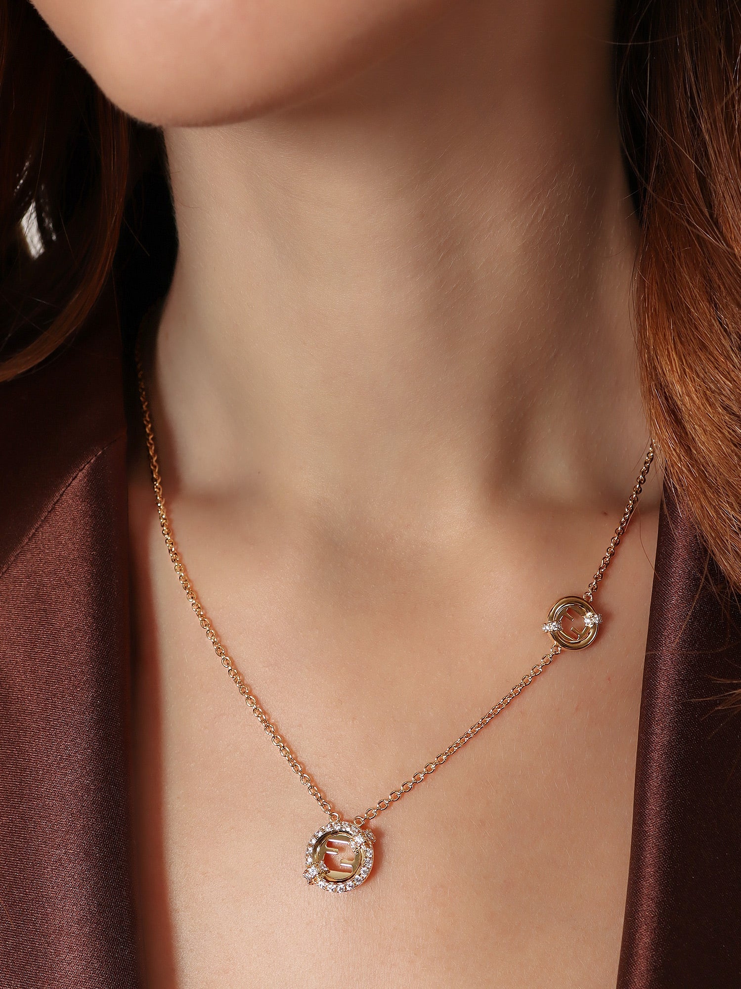 Fendi Everround Metal Necklace With Rhinestones