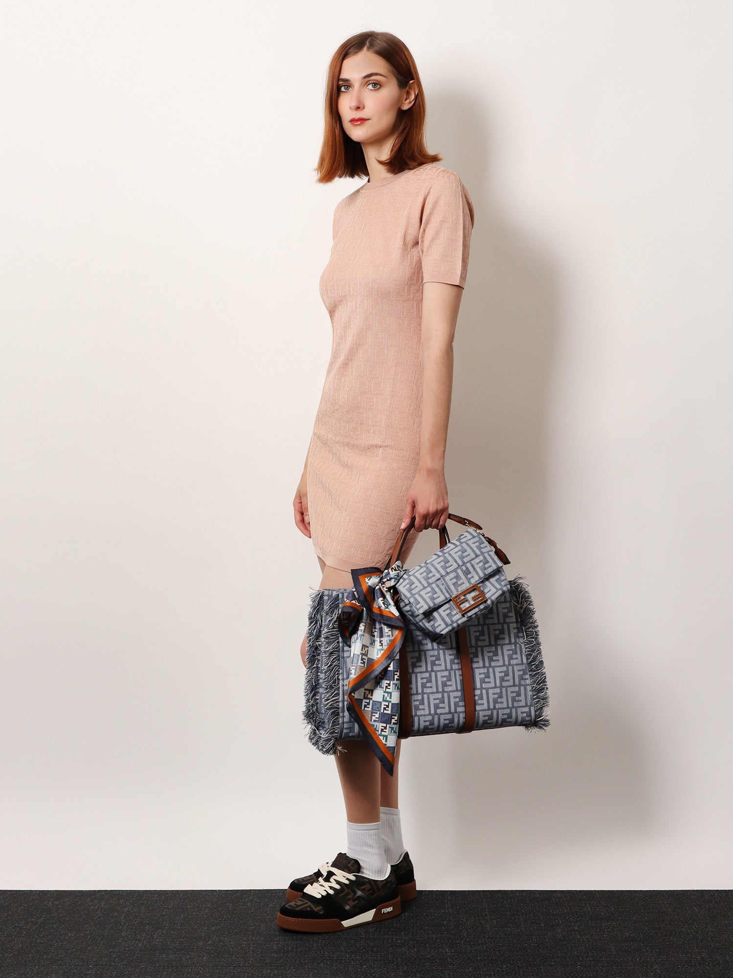 Fendi Summer Tote Ff Jacquard Fabric Shoulder Bag With Fringes