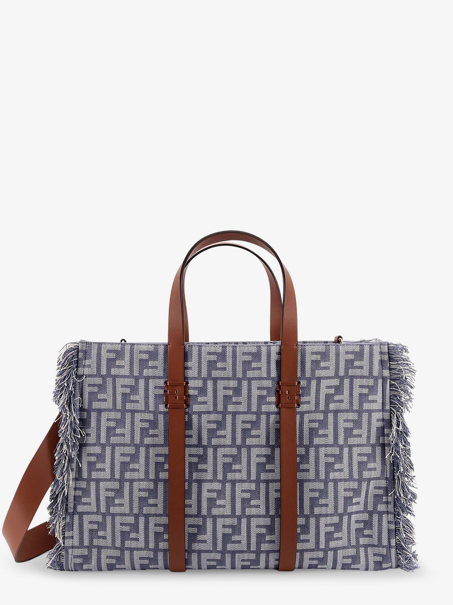 Fendi Summer Tote Ff Jacquard Fabric Shoulder Bag With Fringes