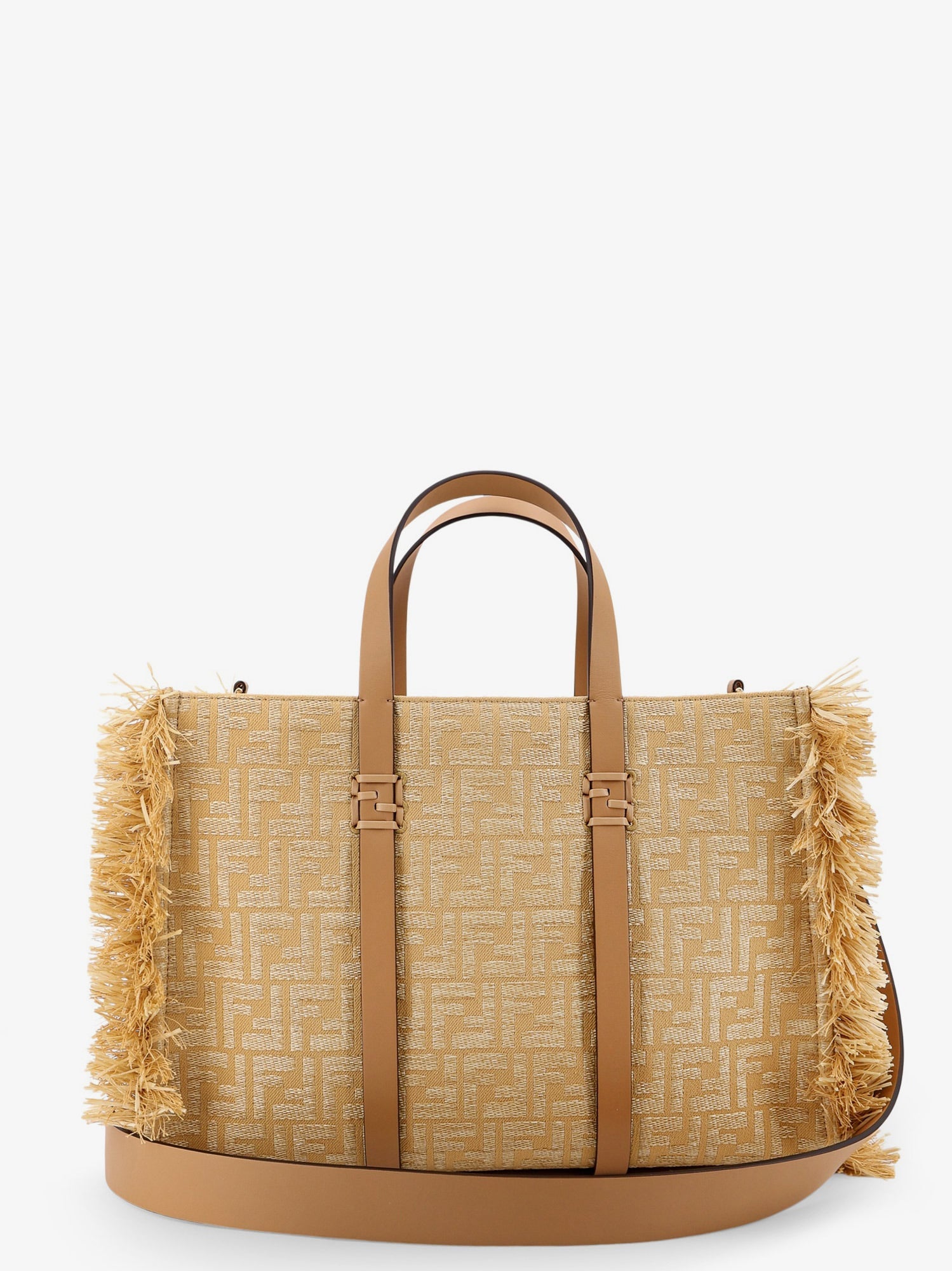 Fendi Summer Tote Rafia Shoulder Bag With All-over Ff Logo