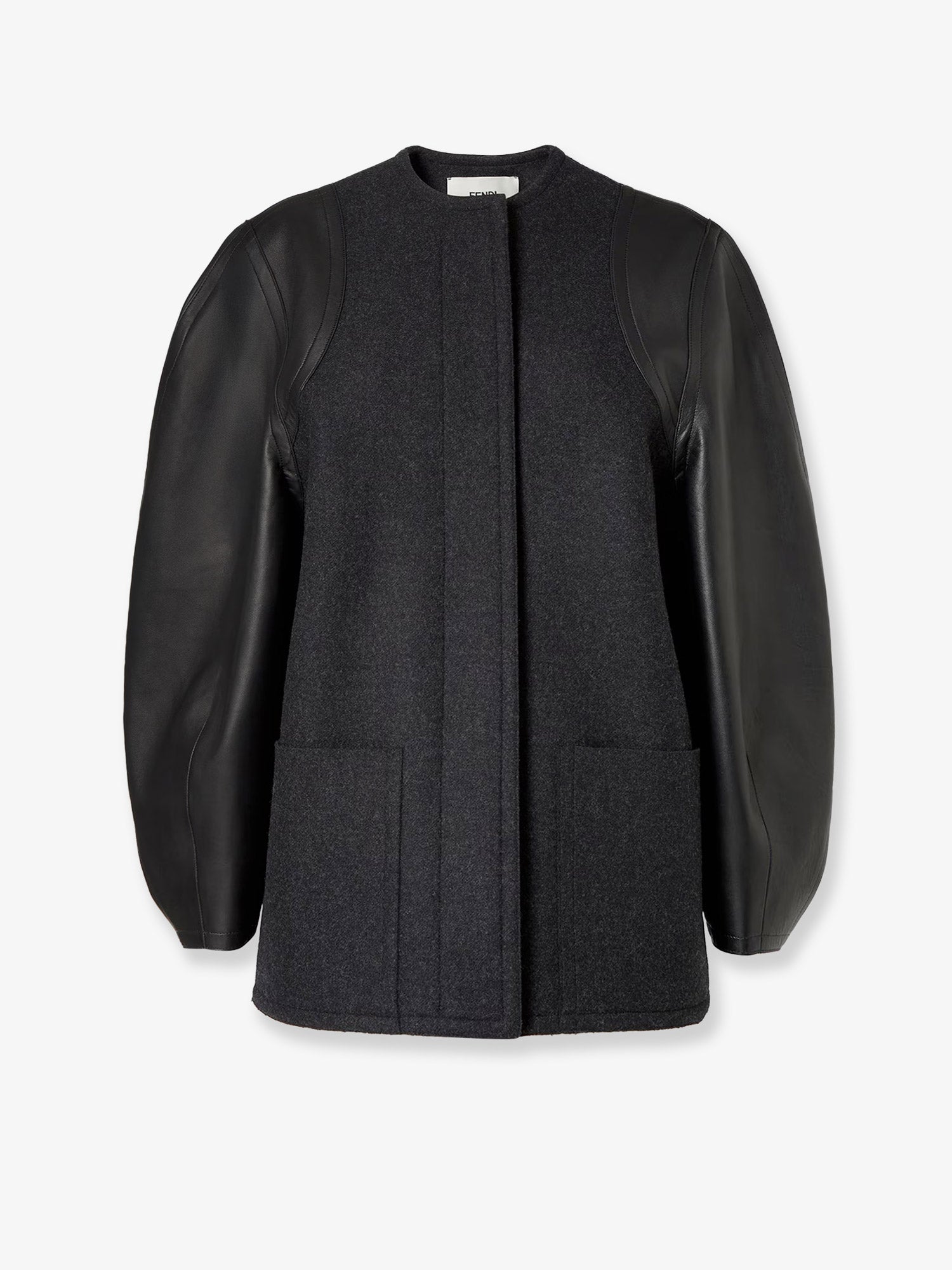 Fendi Virgin Wool Coat With Leather Sleeves