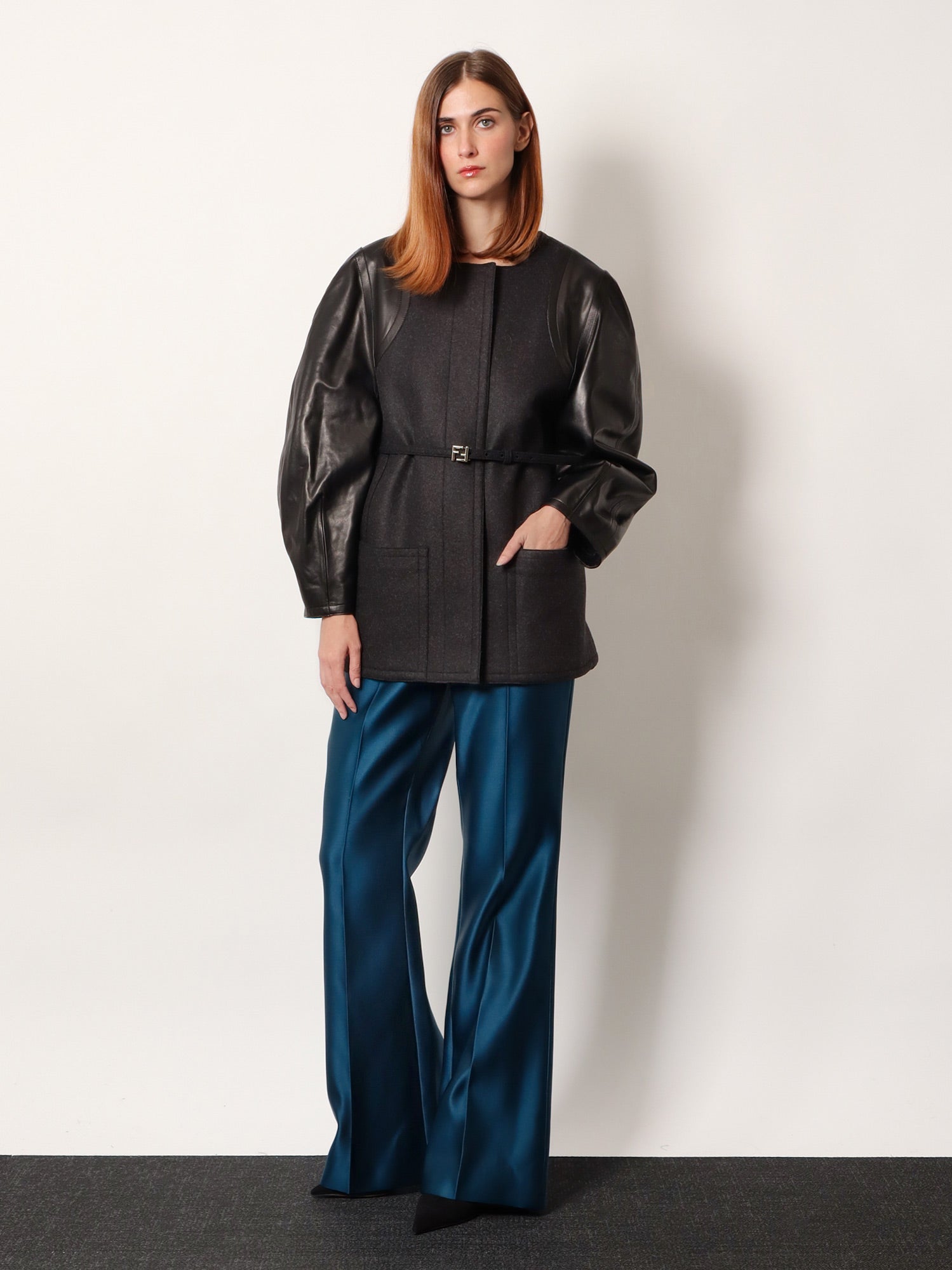Fendi Virgin Wool Coat With Leather Sleeves