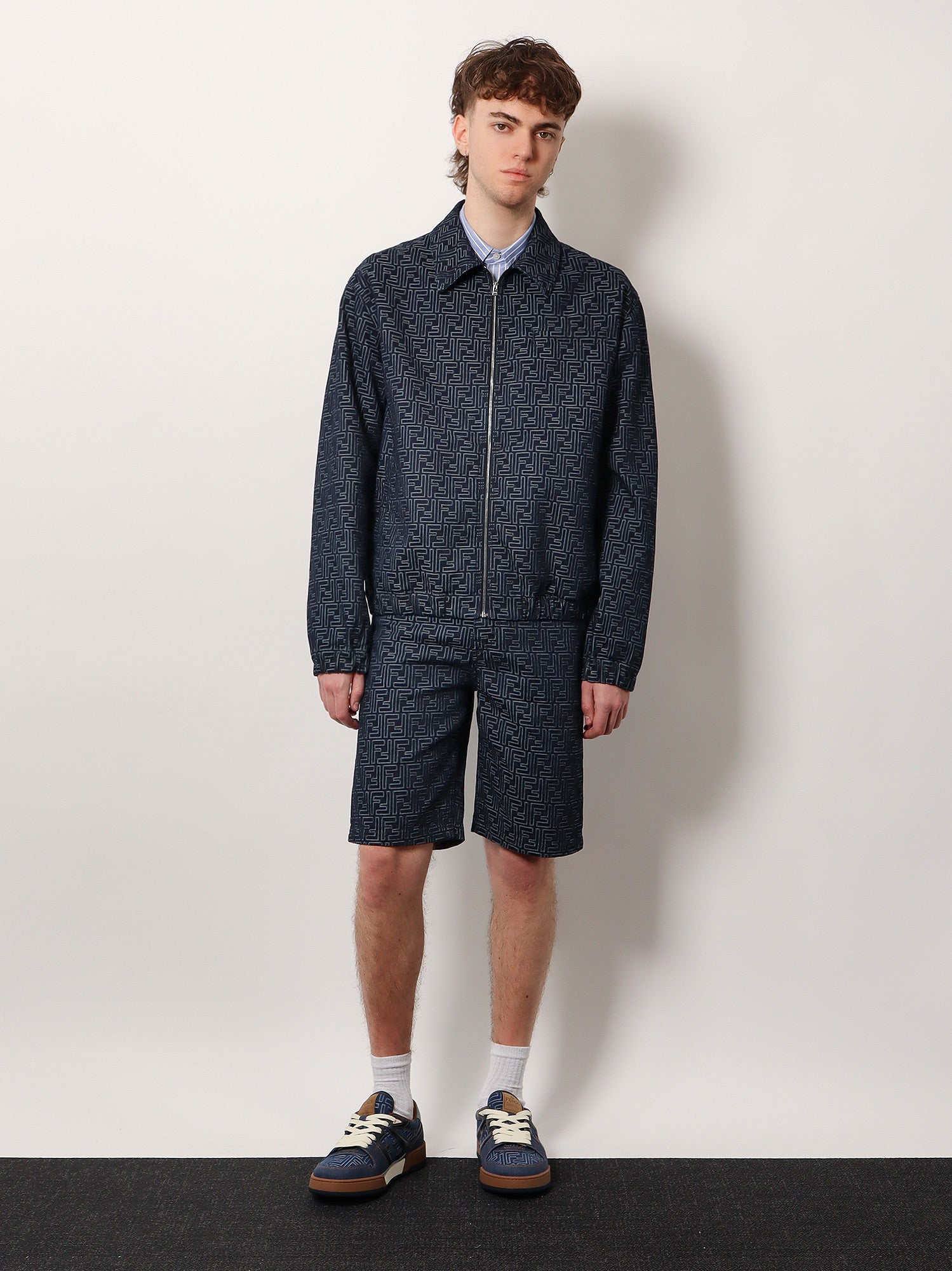 Fendi Denim Bermuda Shorts With All-over Ff Logo