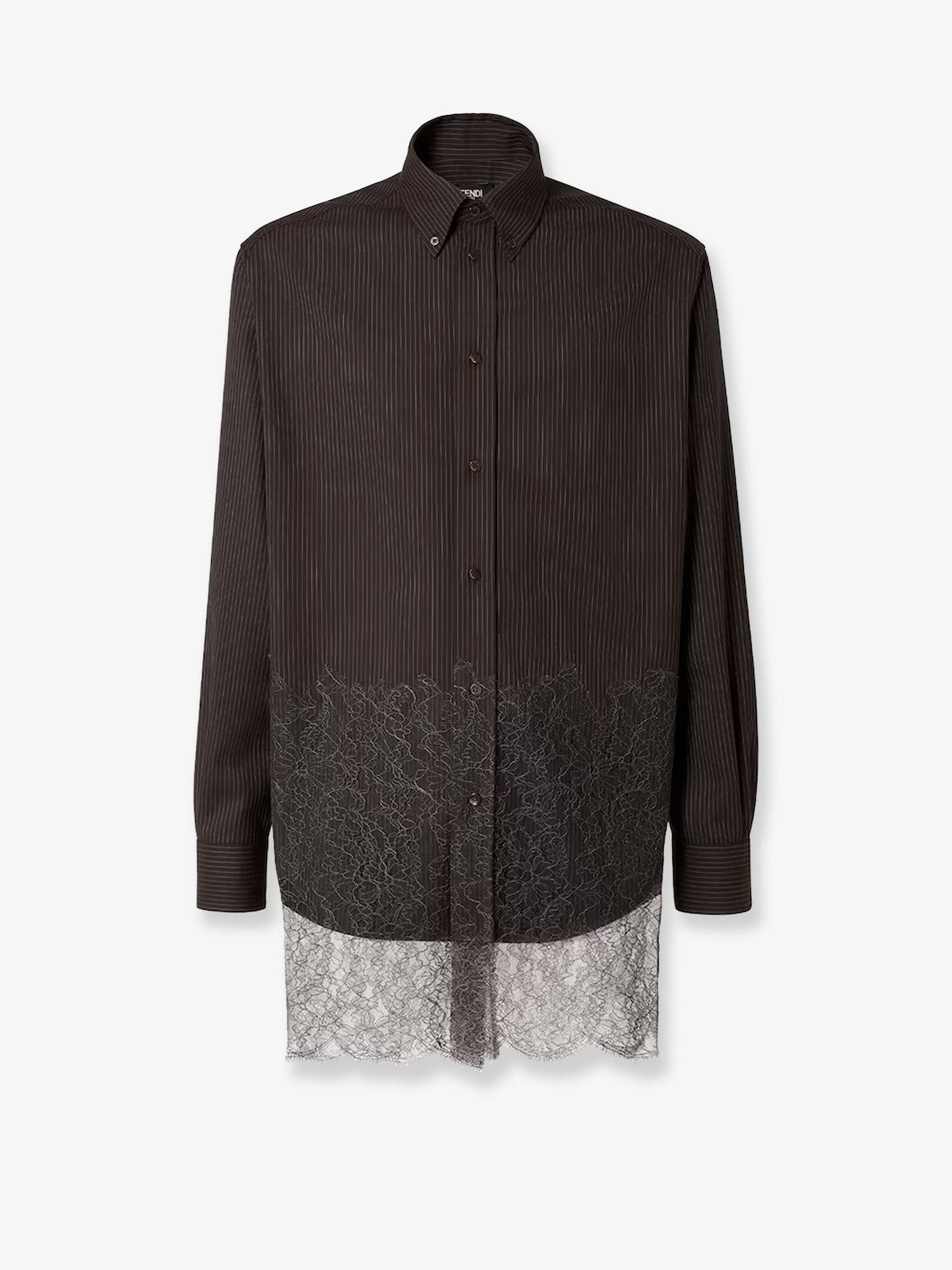 Fendi Pinstriped Wool Shirt With Lace Insert