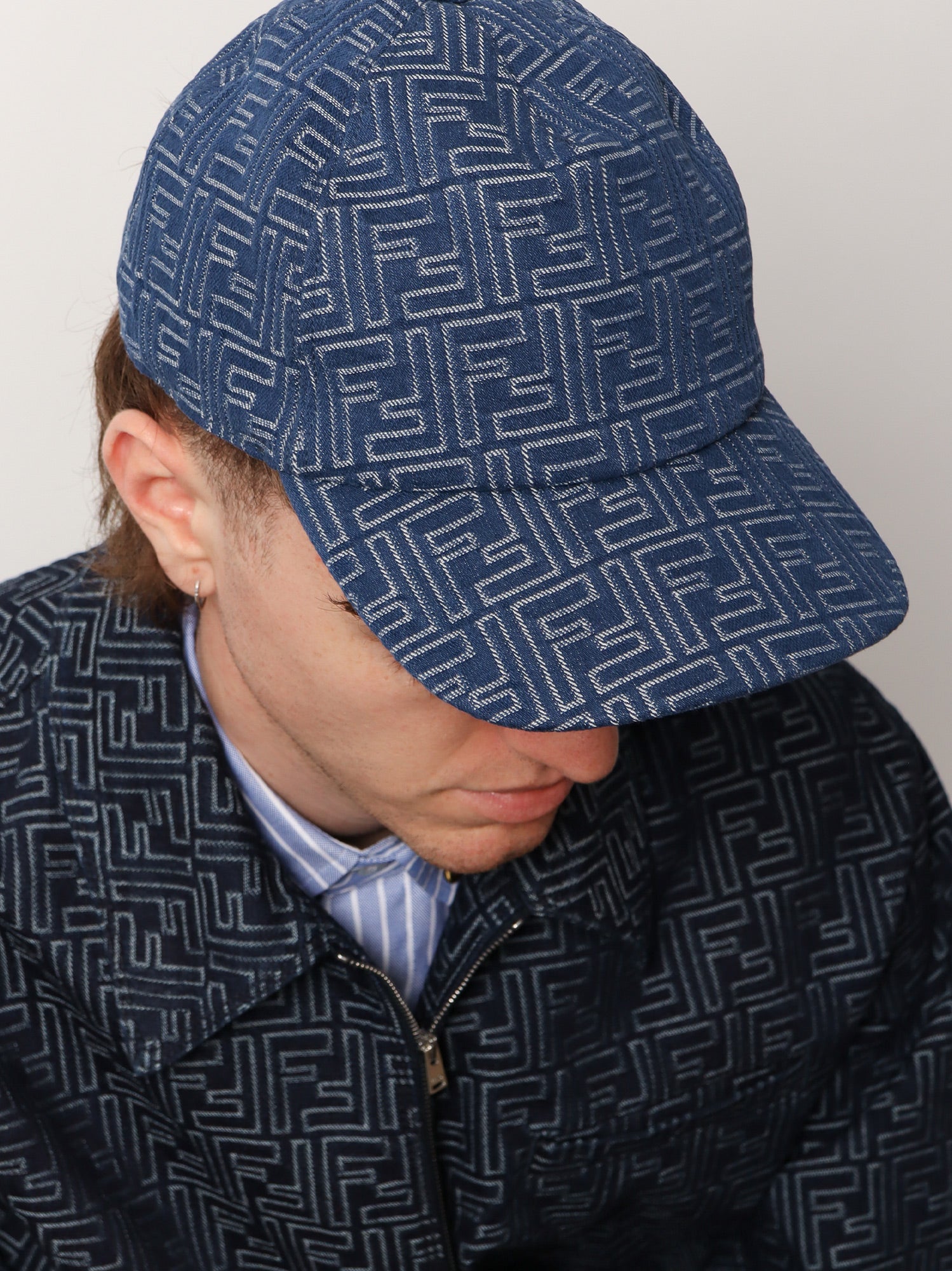 Fendi Ff Jacquard Denim Baseball Hat