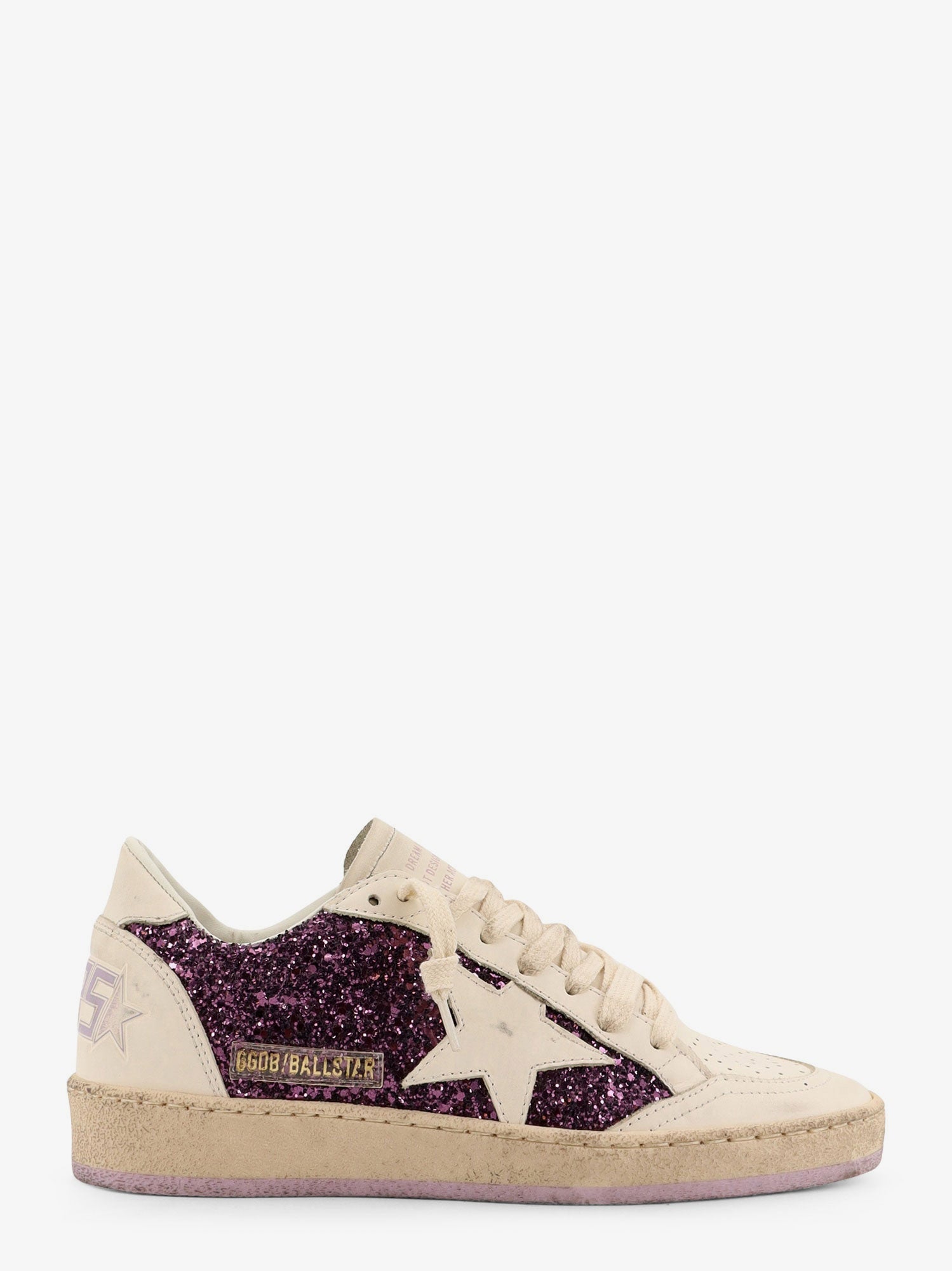 Golden Goose Ball Star Leather Sneakers With Glittered Insert