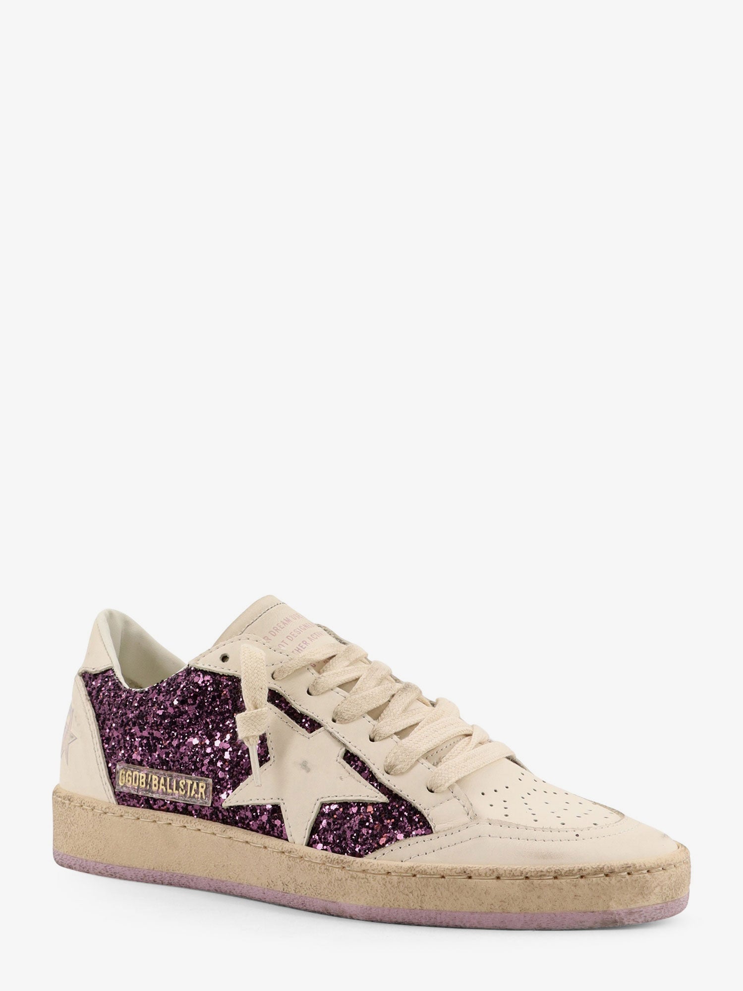 Golden Goose Ball Star Leather Sneakers With Glittered Insert