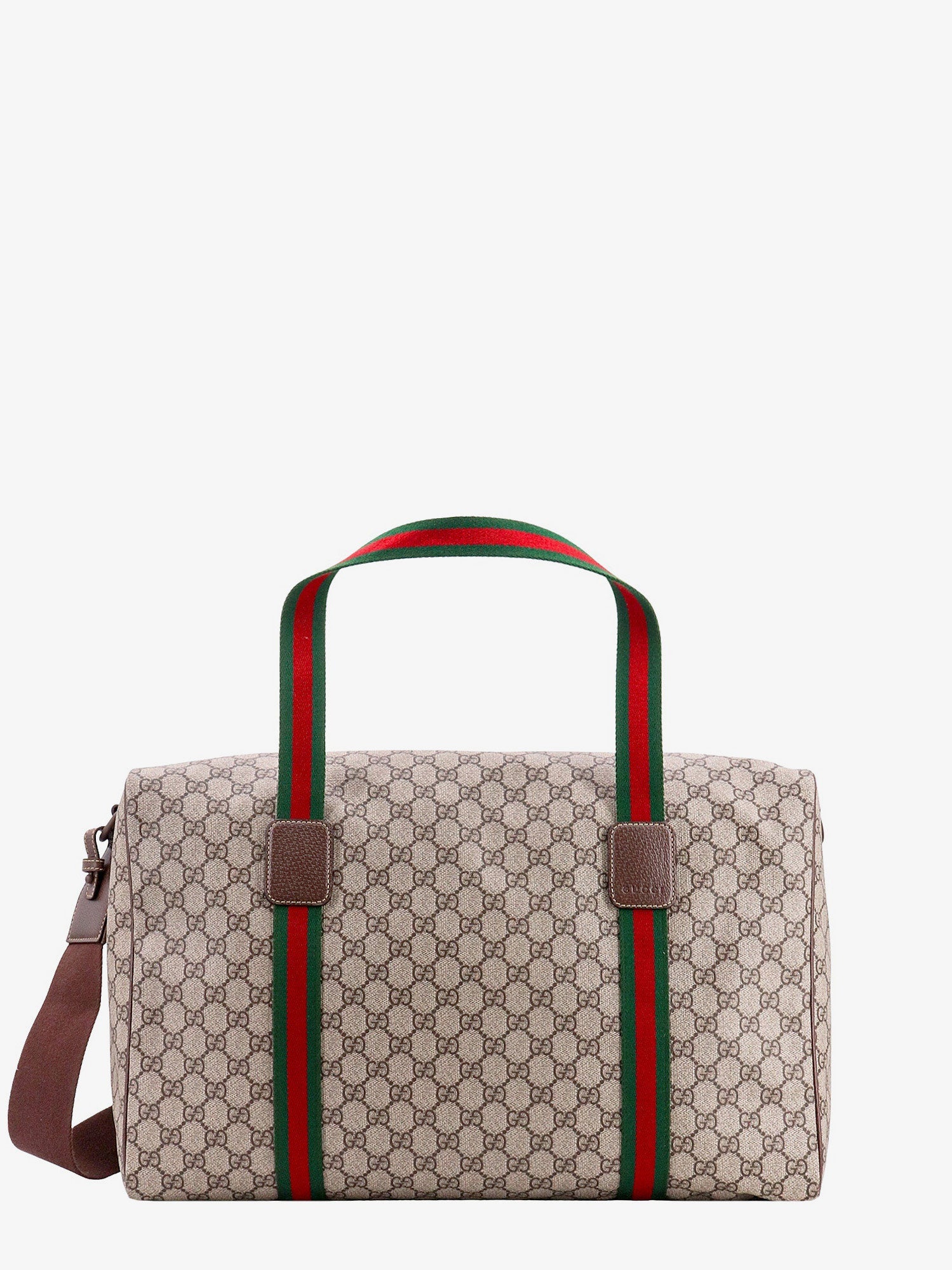 Gucci Gg Supreme Fabric And Leather Travel Bag With Web Detail