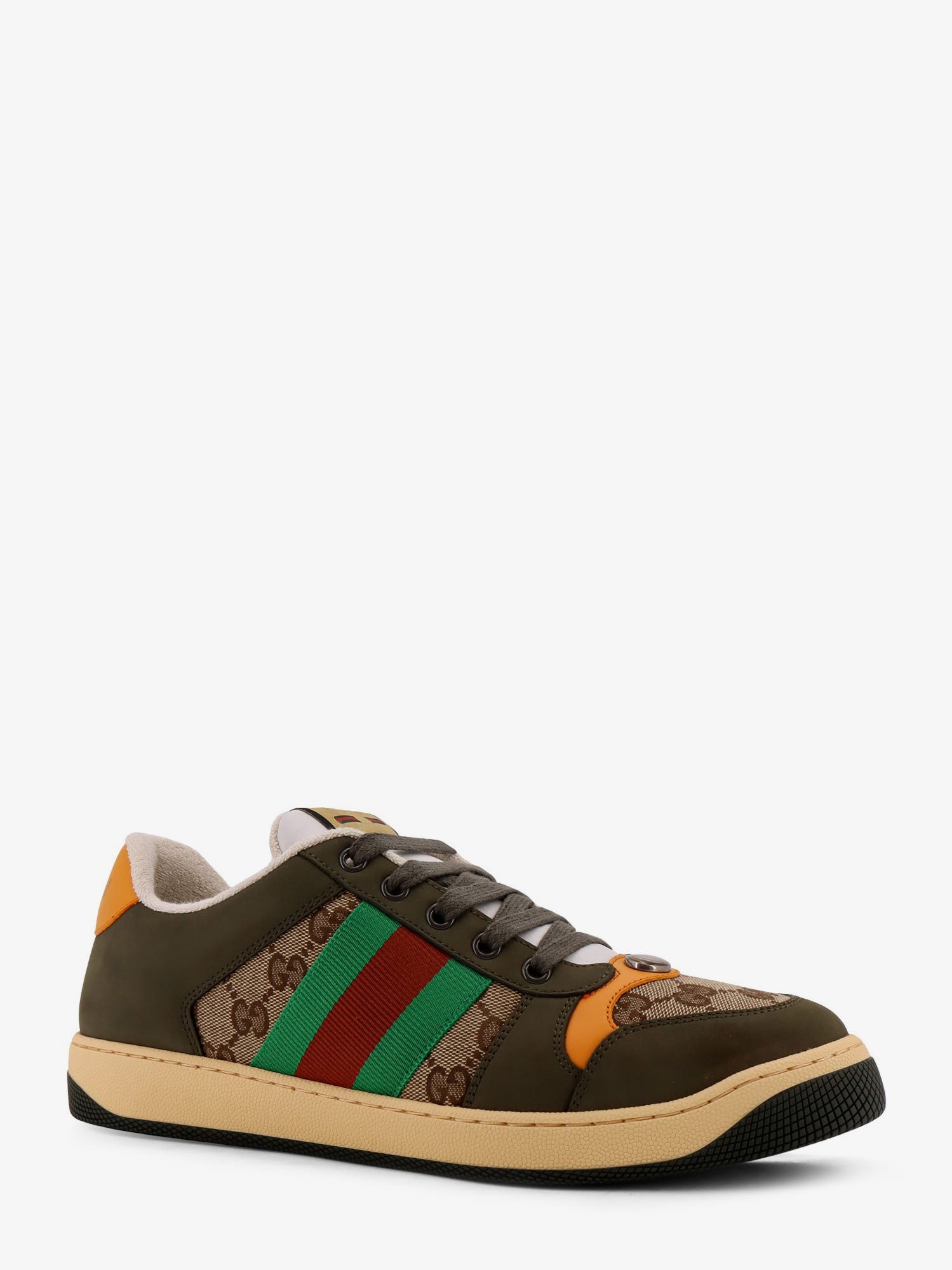 Gucci Screener Low-top Leather And Gg Supreme Fabric Sneakers