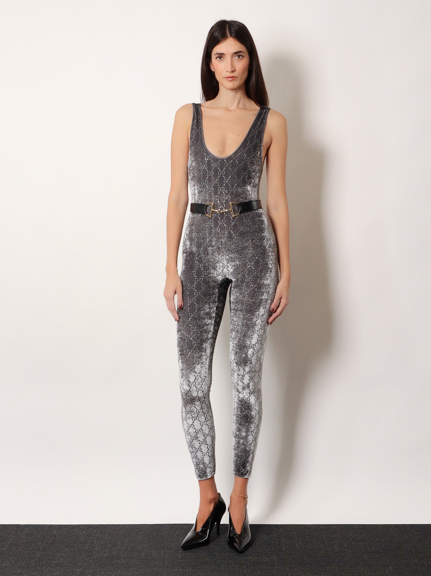 Gucci Stretch Chenille Jumpsuit With All-over Crystals