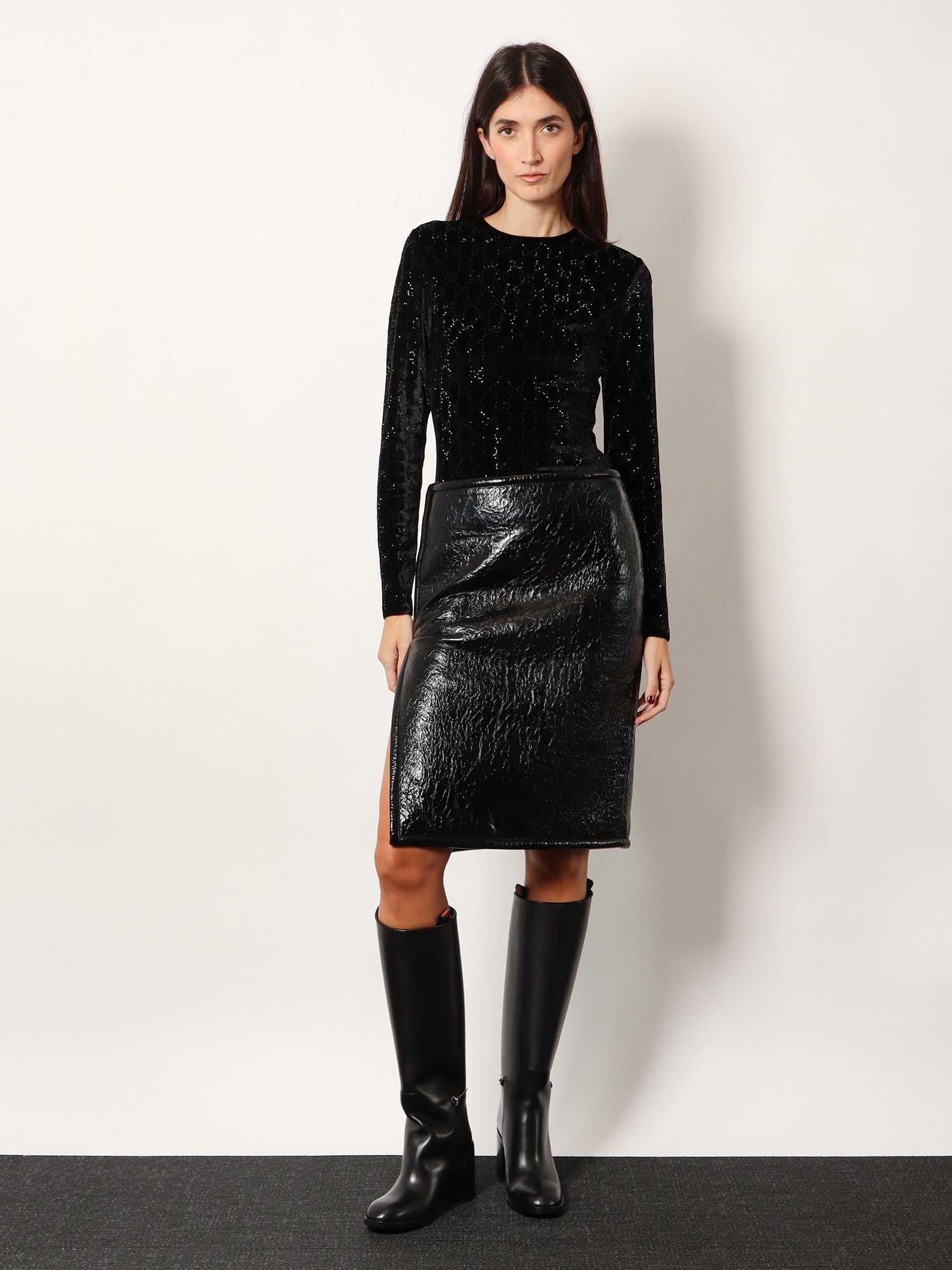 Gucci Chenille Top With All-over Crystal Gg Motif