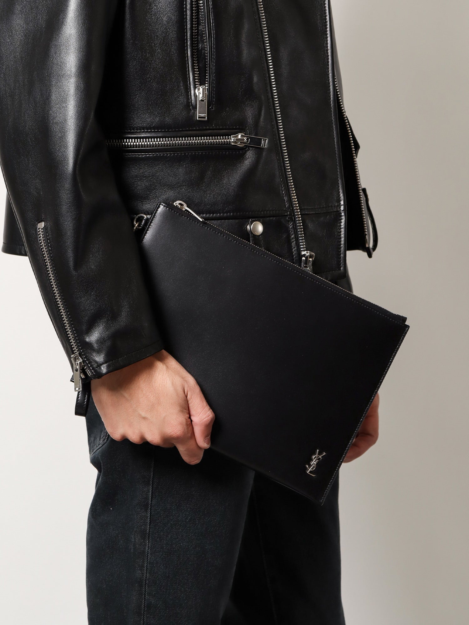 Saint Laurent Leather Clutch With Monogram Detail