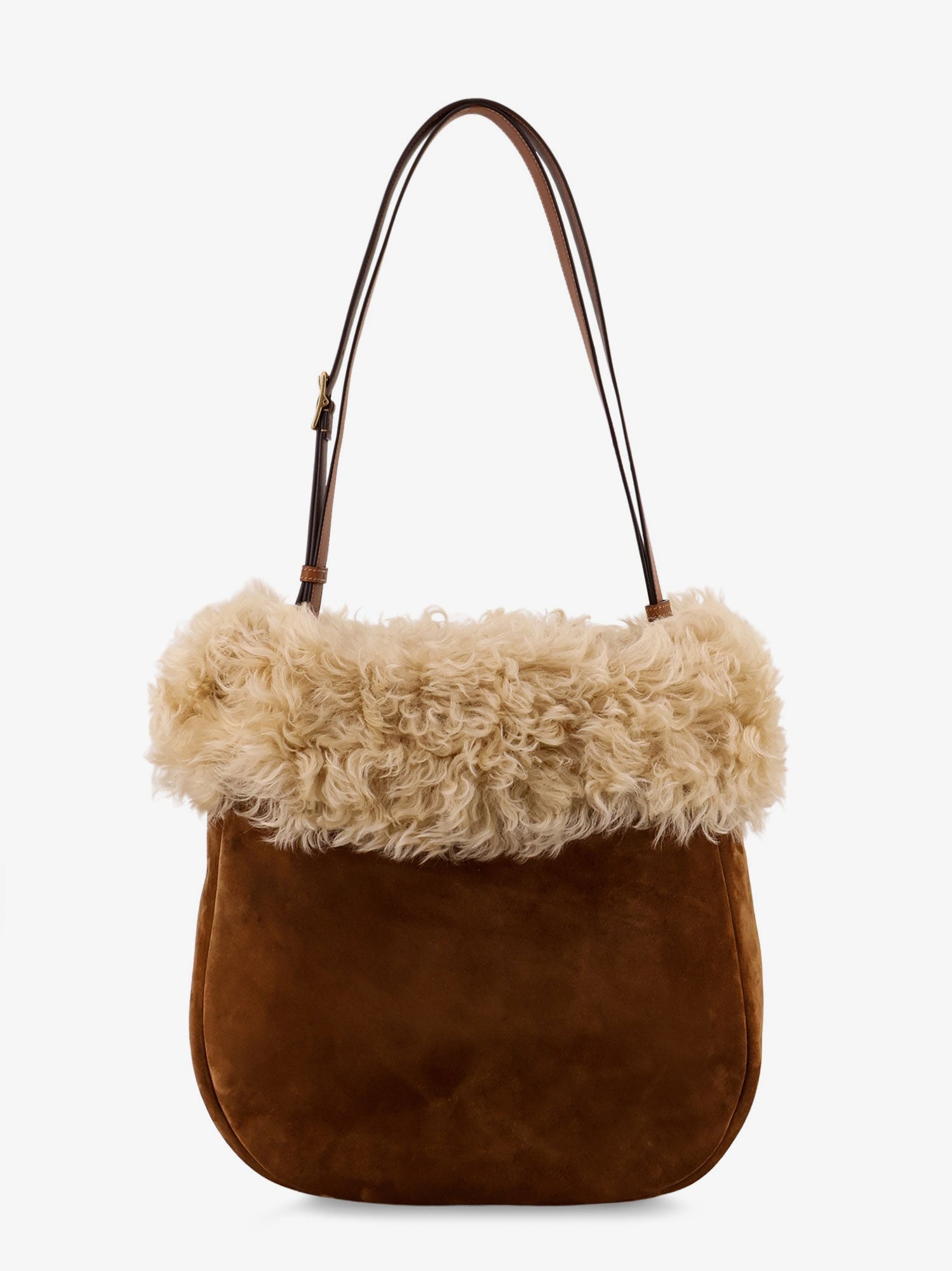 Saint Laurent Suede Shoulder Bag With Shearling Profile