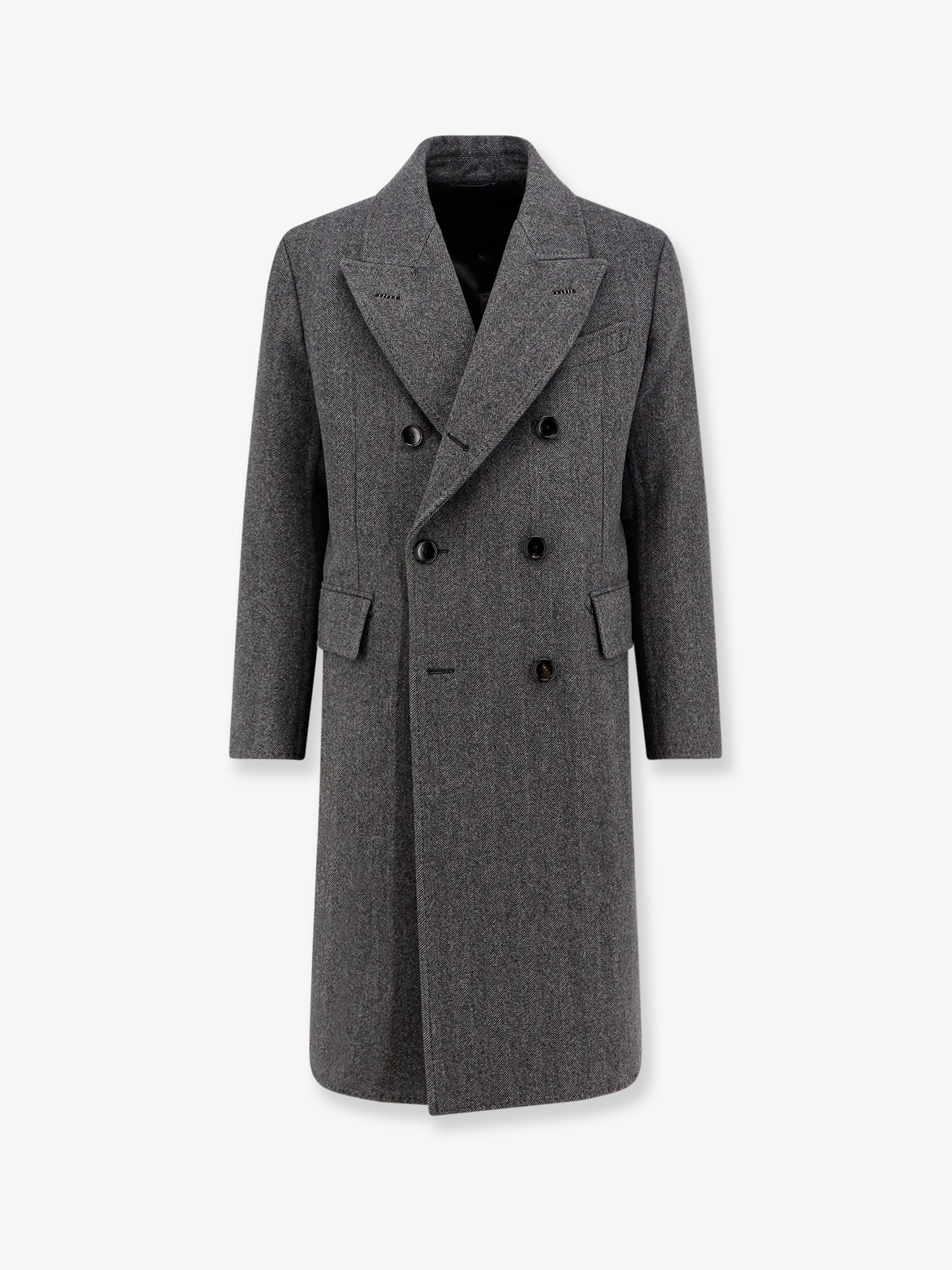 Tom Ford Double-breasted Wool Coat With Herringbone Motif