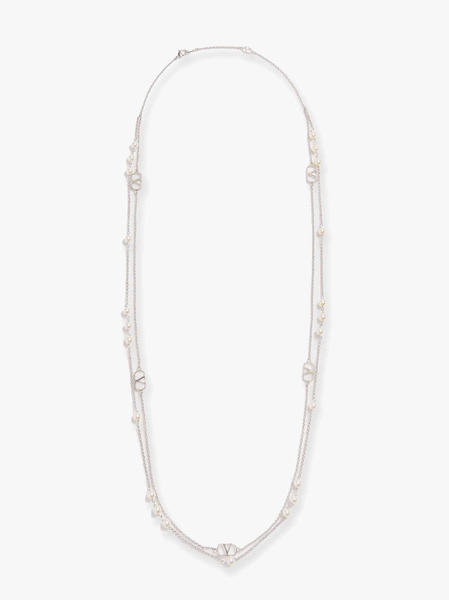 Valentino Vlogo Signature Metal Necklace With Pearls