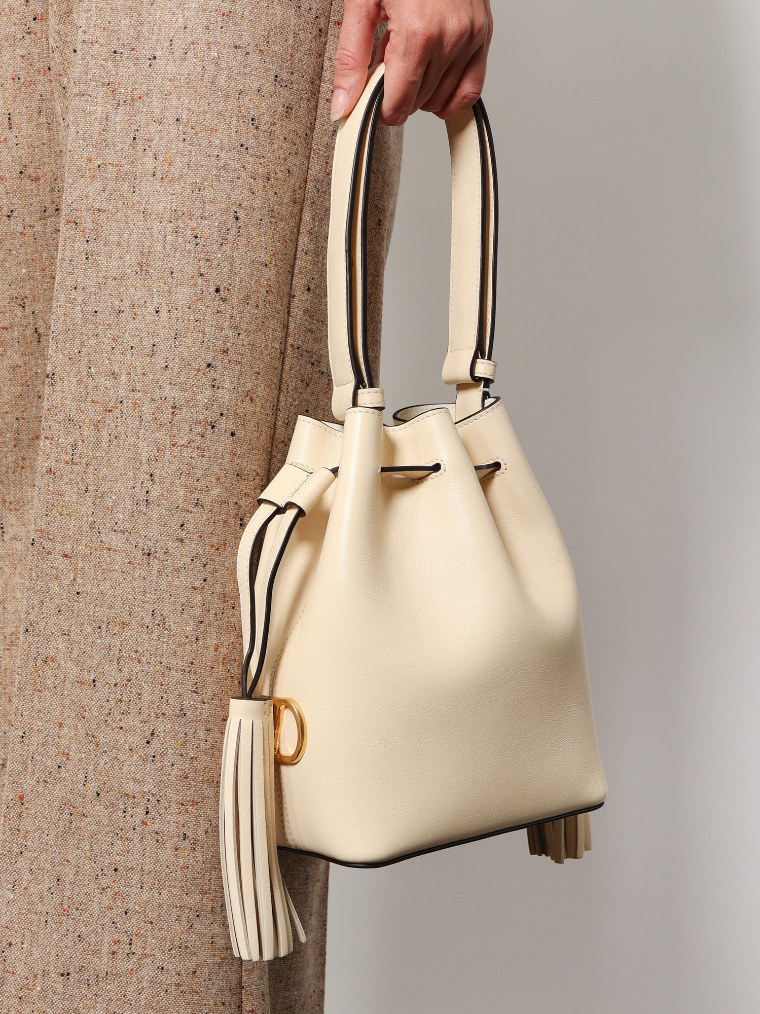 Valentino Leather Bucket Bag With Metal Vlogo Signature