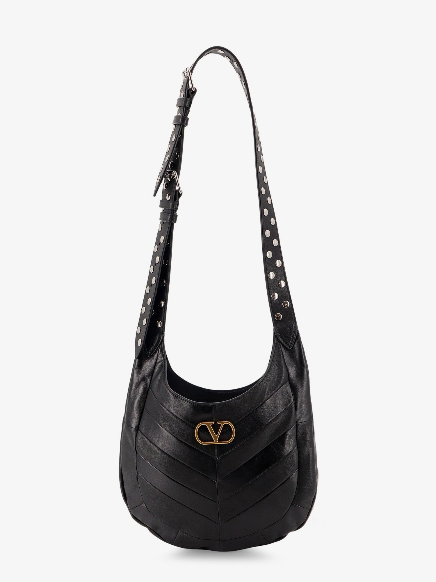 Valentino Leather Hobo Crossbody Bag With Metal Vlogo Signature