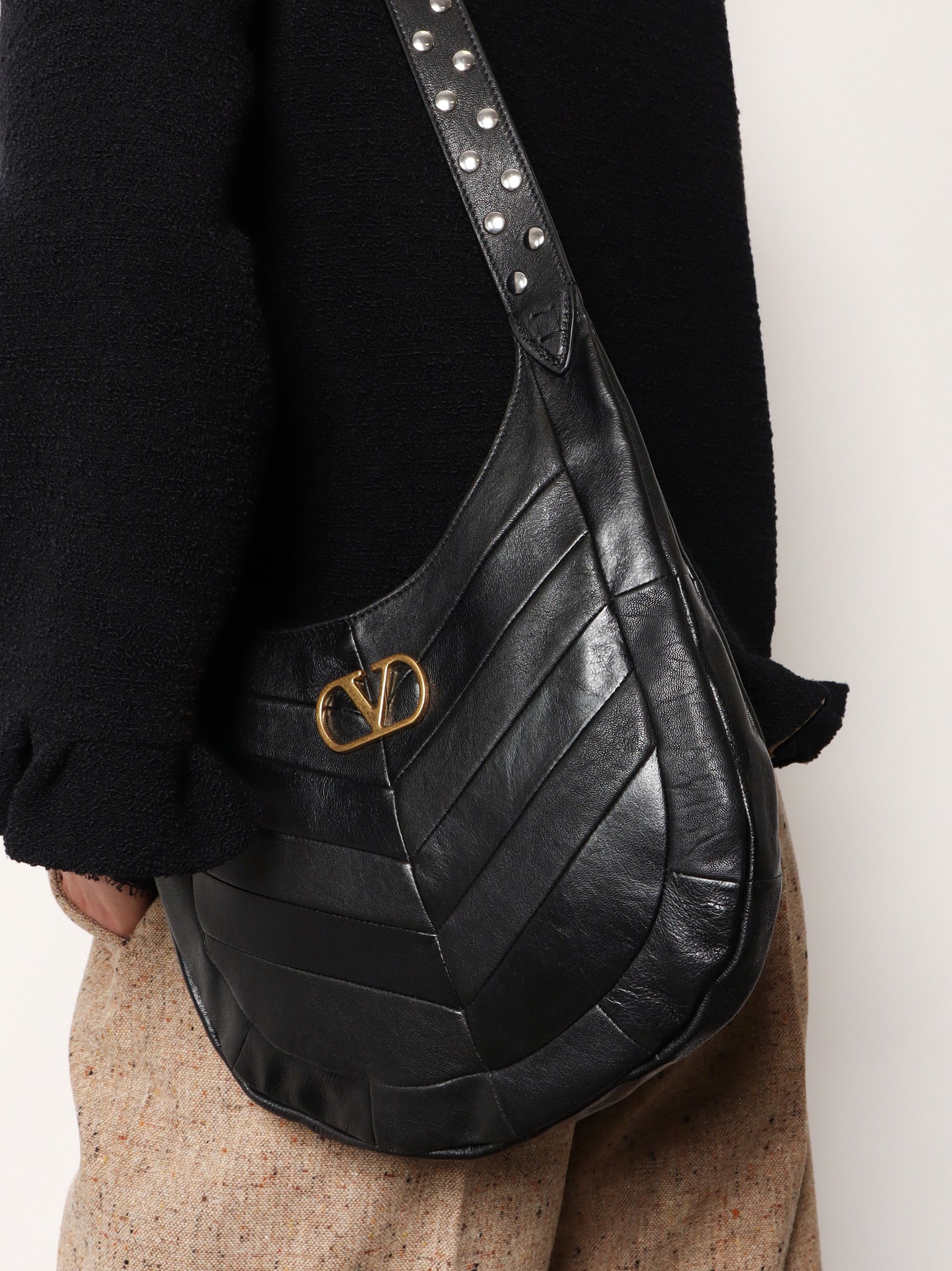 Valentino Leather Hobo Crossbody Bag With Metal Vlogo Signature