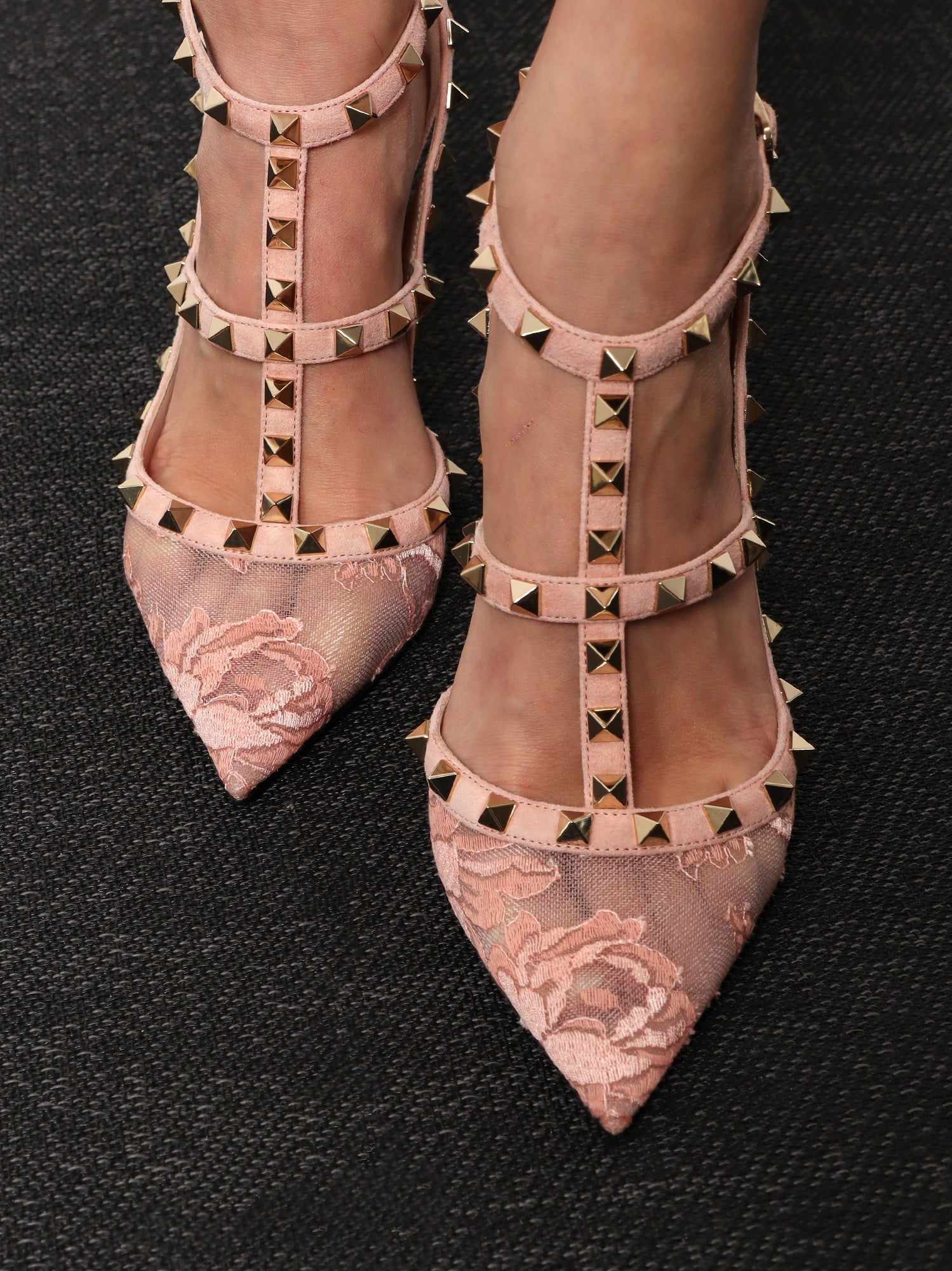 Valentino Rockstud Suede And Lace Pumps