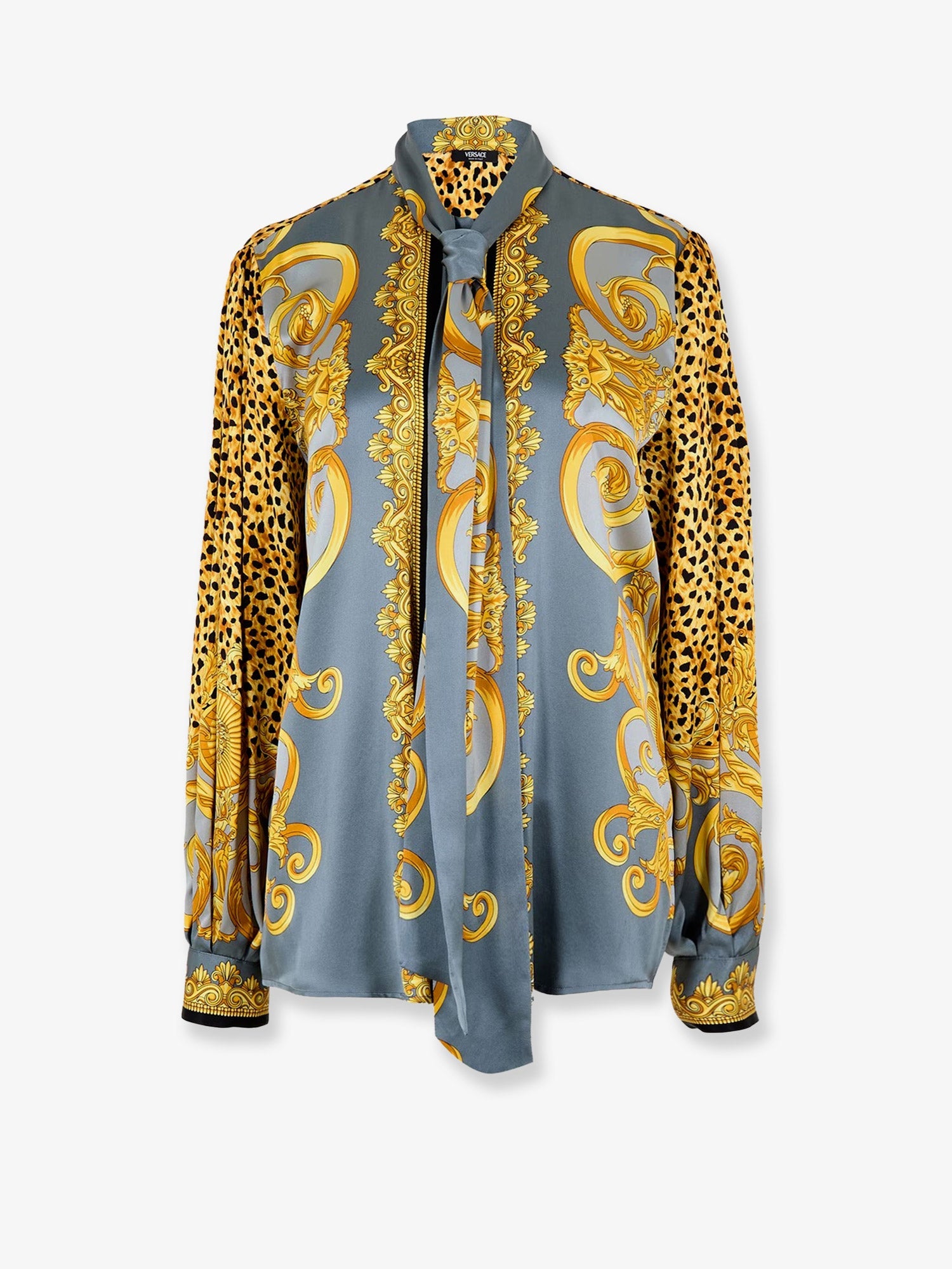 Versace Cheetah Foulard Lavallière Silk Shirt