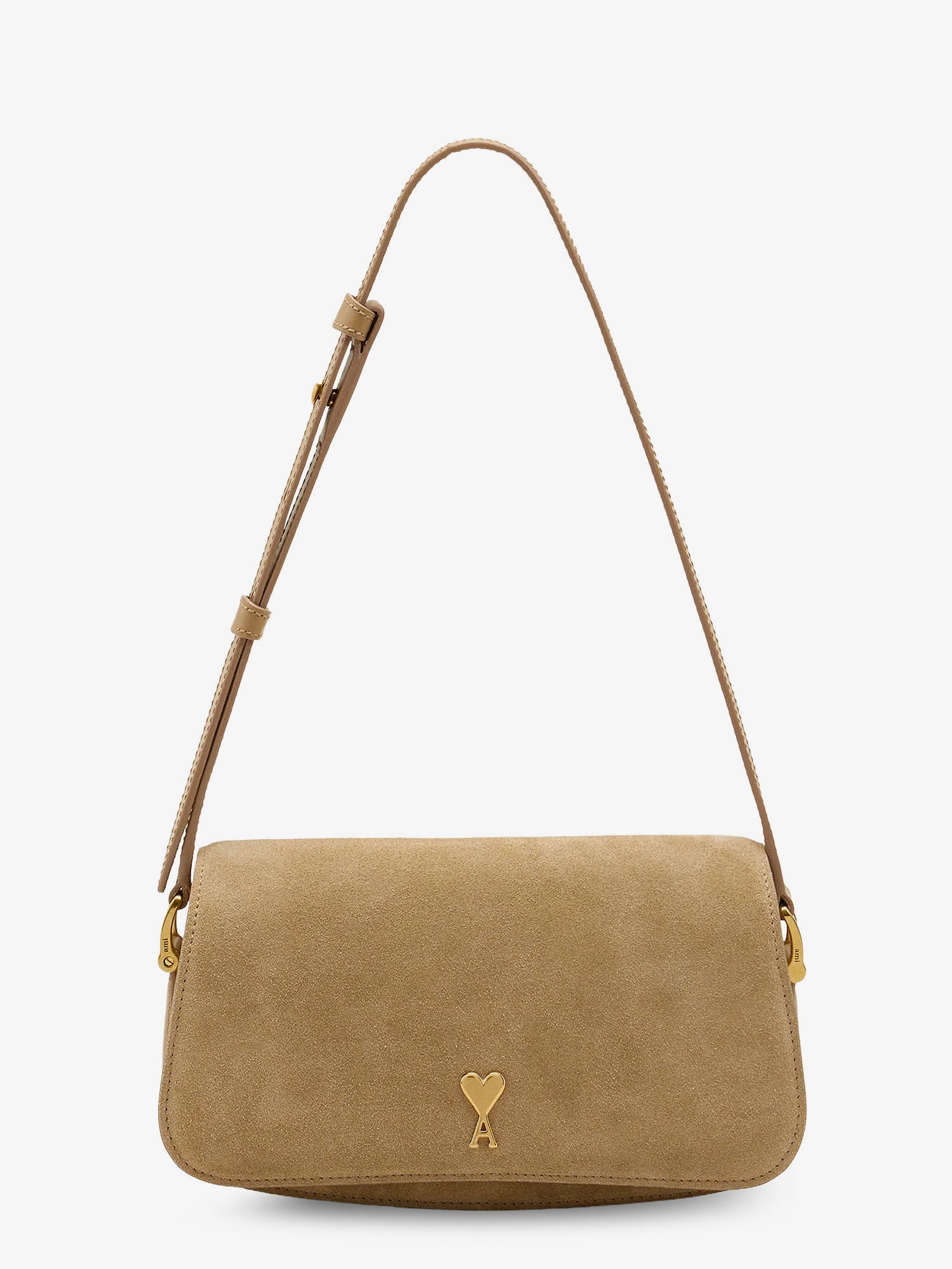 AMI Paris Suede Shoulder Bag With Logo On The Front