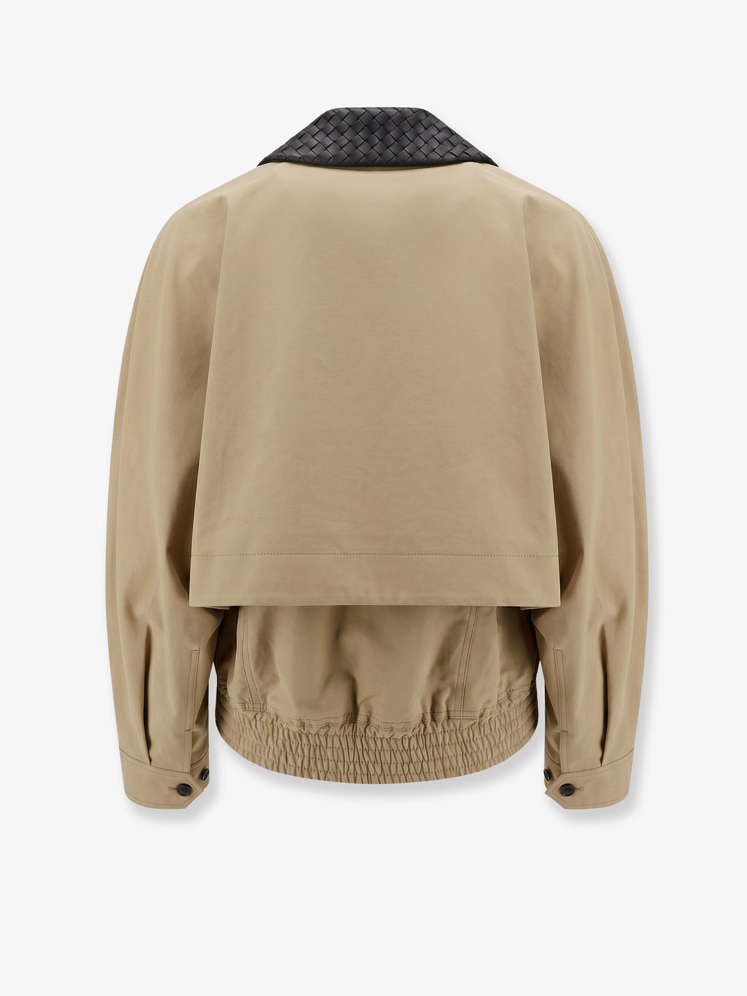 Bottega Veneta Cotton Jacket With Intrecciato Leather Collar