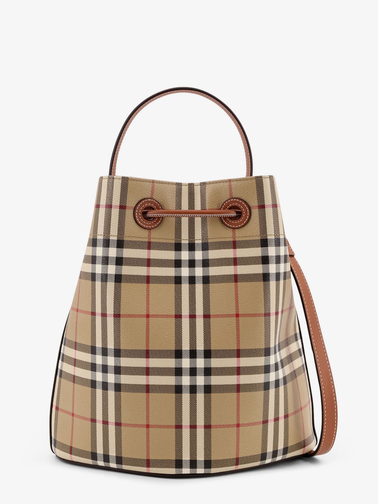 Burberry Coated Canvas Bucket Bag With Check Pattern