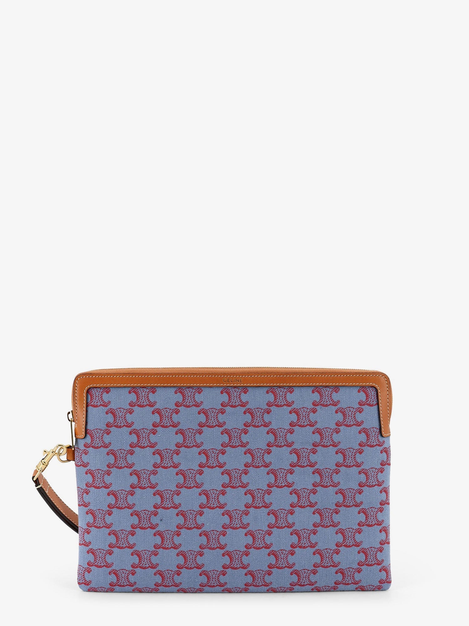 Celine Jacquard Fabric Clutch Bag With All-over Triomphe Motif