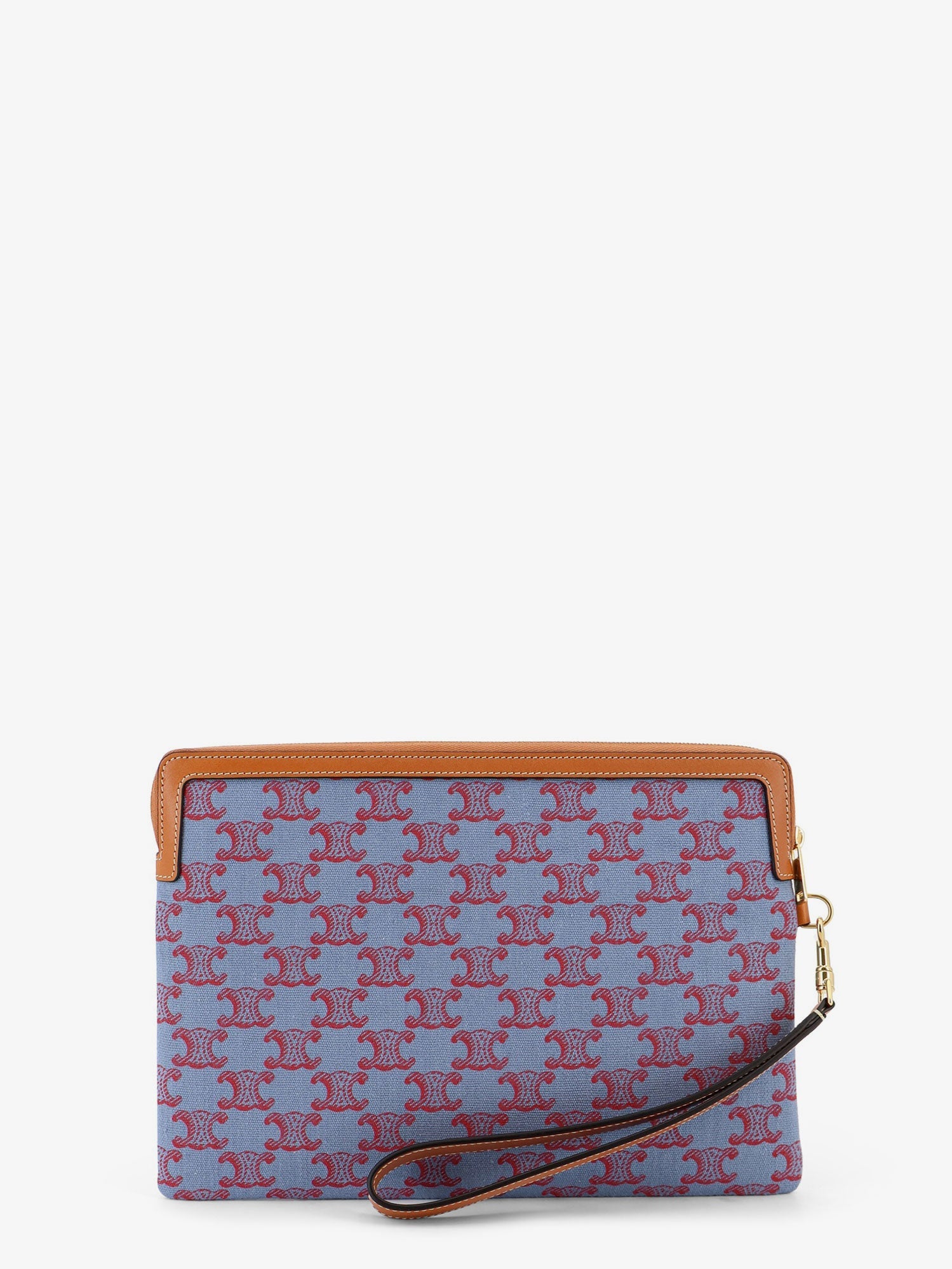 Celine Jacquard Fabric Clutch Bag With All-over Triomphe Motif