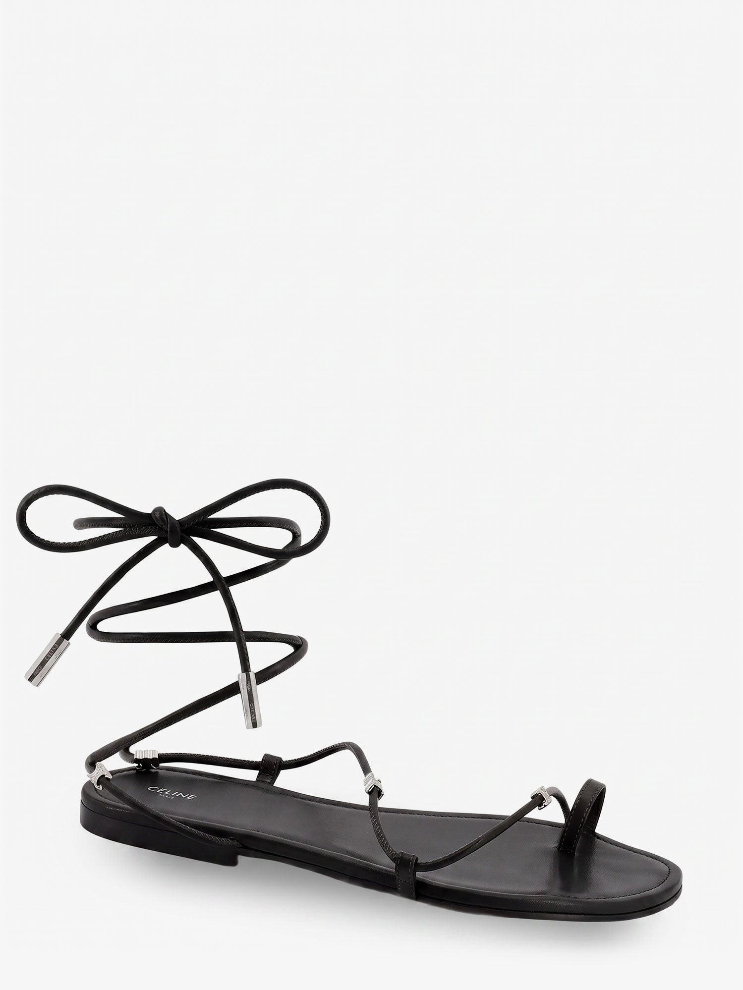Celine Leather Sandals With Metal Triomphe Logo