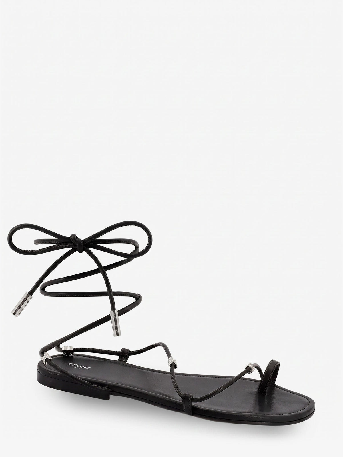 Celine Leather Sandals With Metal Triomphe Logo
